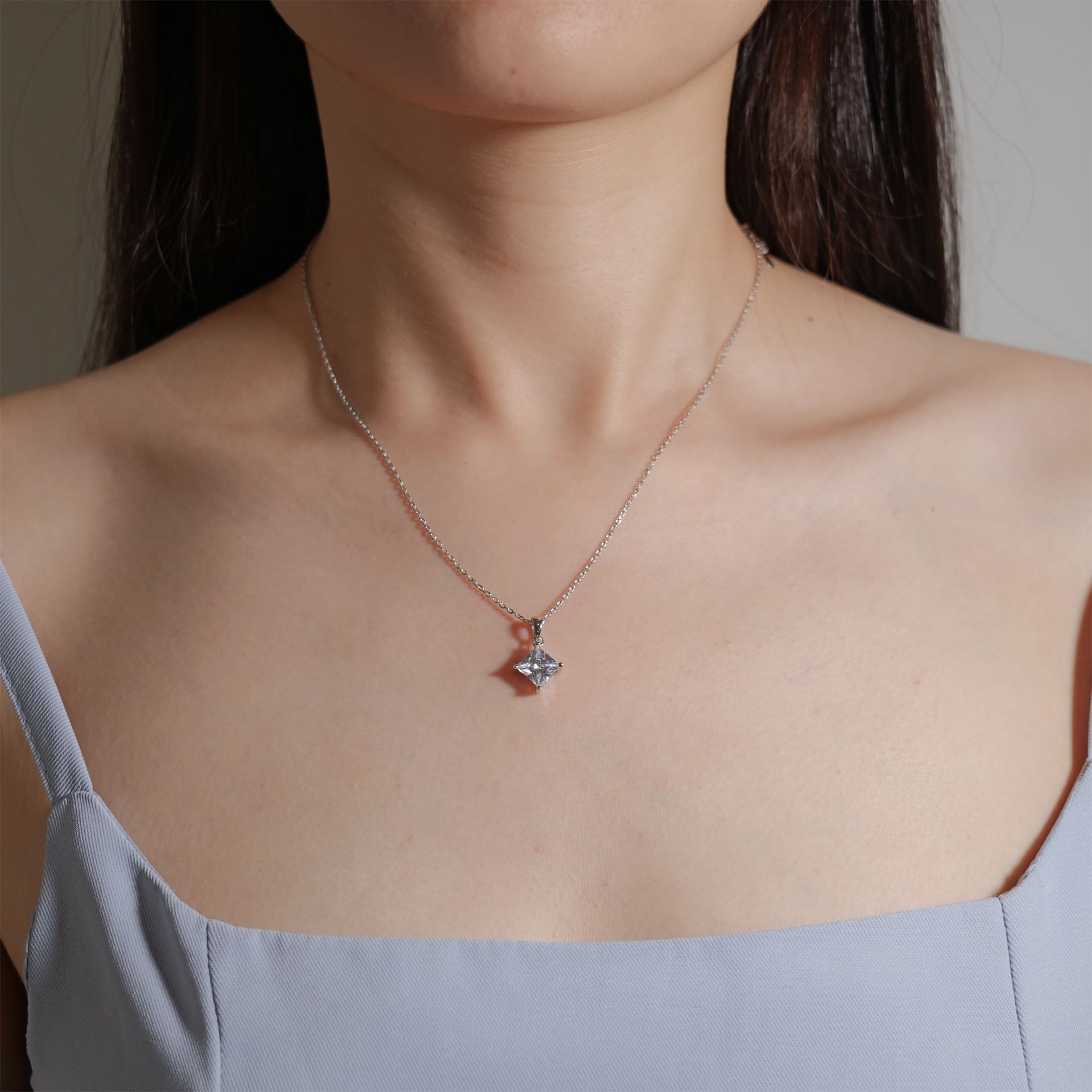Princess Cut Moissanite Pendant Necklace in 925 Sterling Silver | 1ct & 2ct DEW Solitaire - Image 2