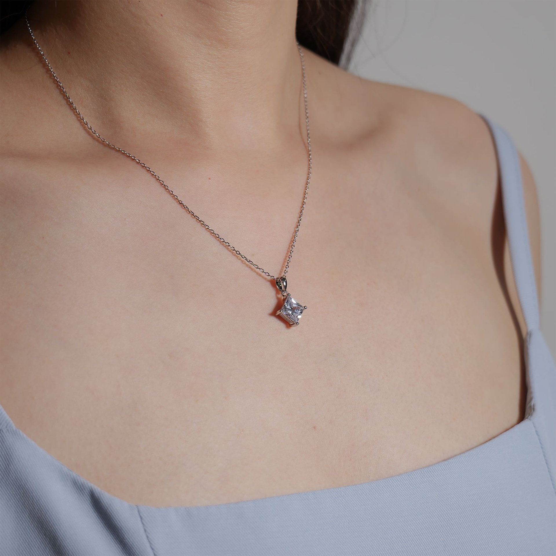 Princess Cut Moissanite Pendant Necklace in 925 Sterling Silver | 1ct & 2ct DEW Solitaire - Image 3