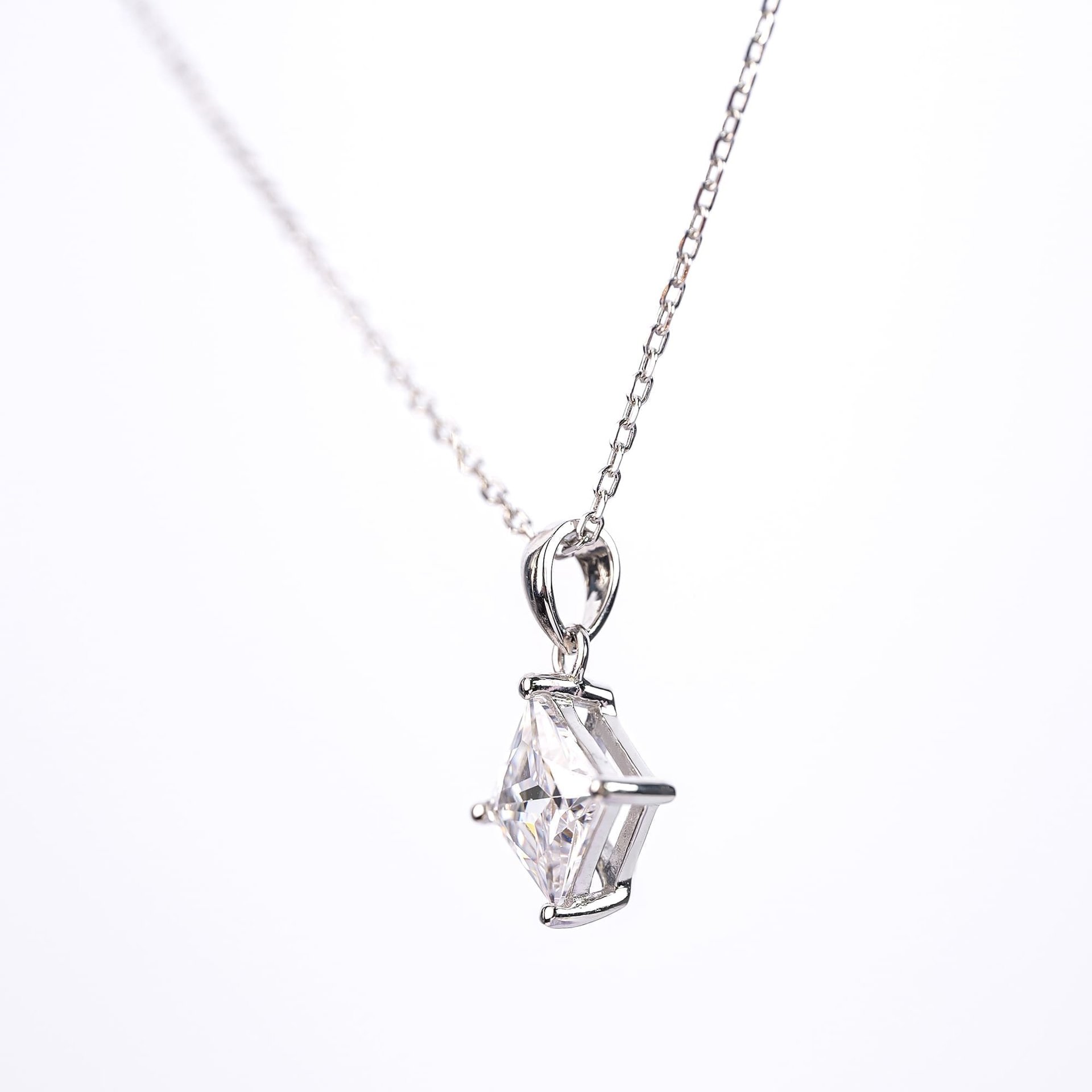 Princess Cut Moissanite Pendant Necklace in 925 Sterling Silver | 1ct & 2ct DEW Solitaire - Image 4