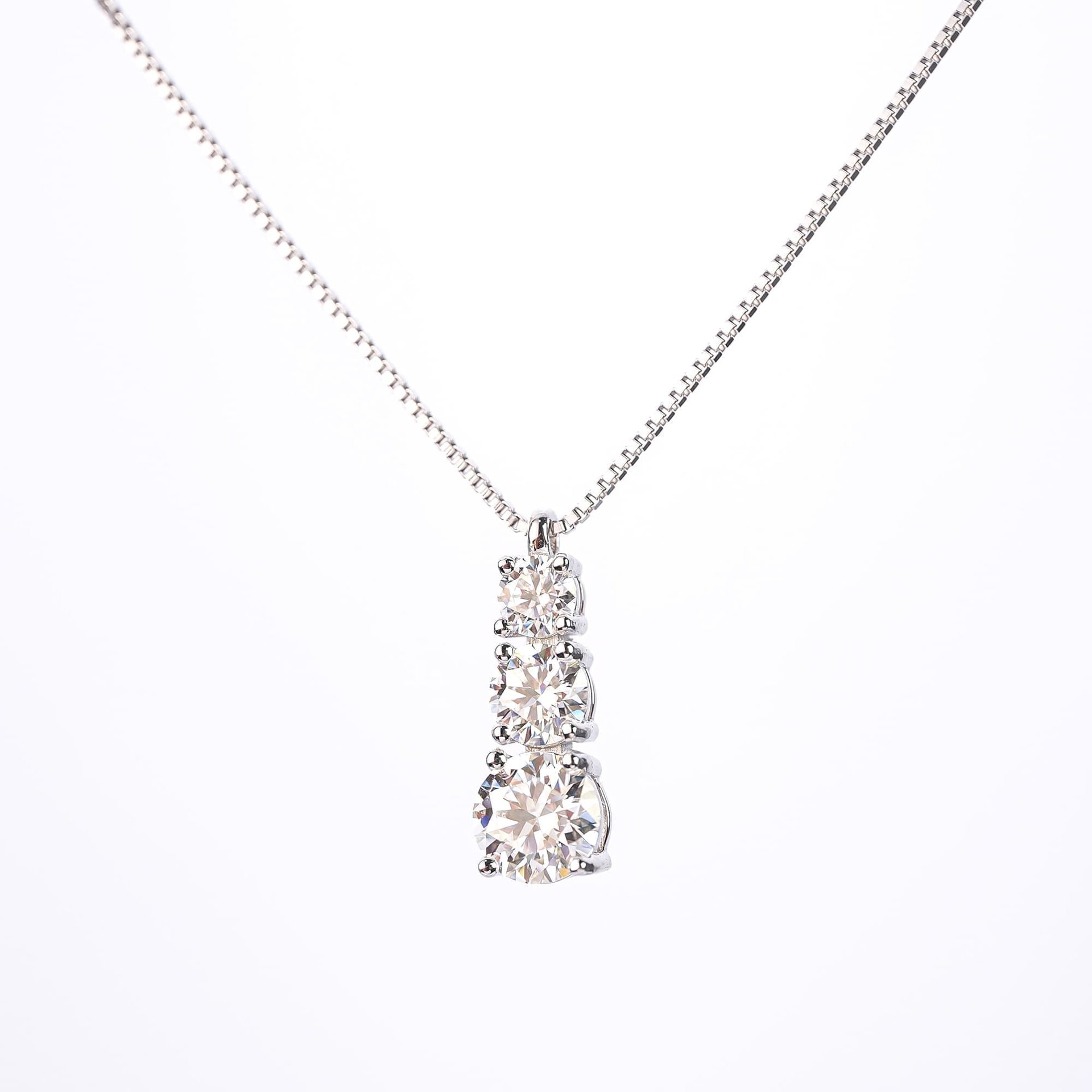 Three-Stone Graduated Moissanite Pendant in 925 Sterling Silver | 1.8 CTW DEW Round Brilliant