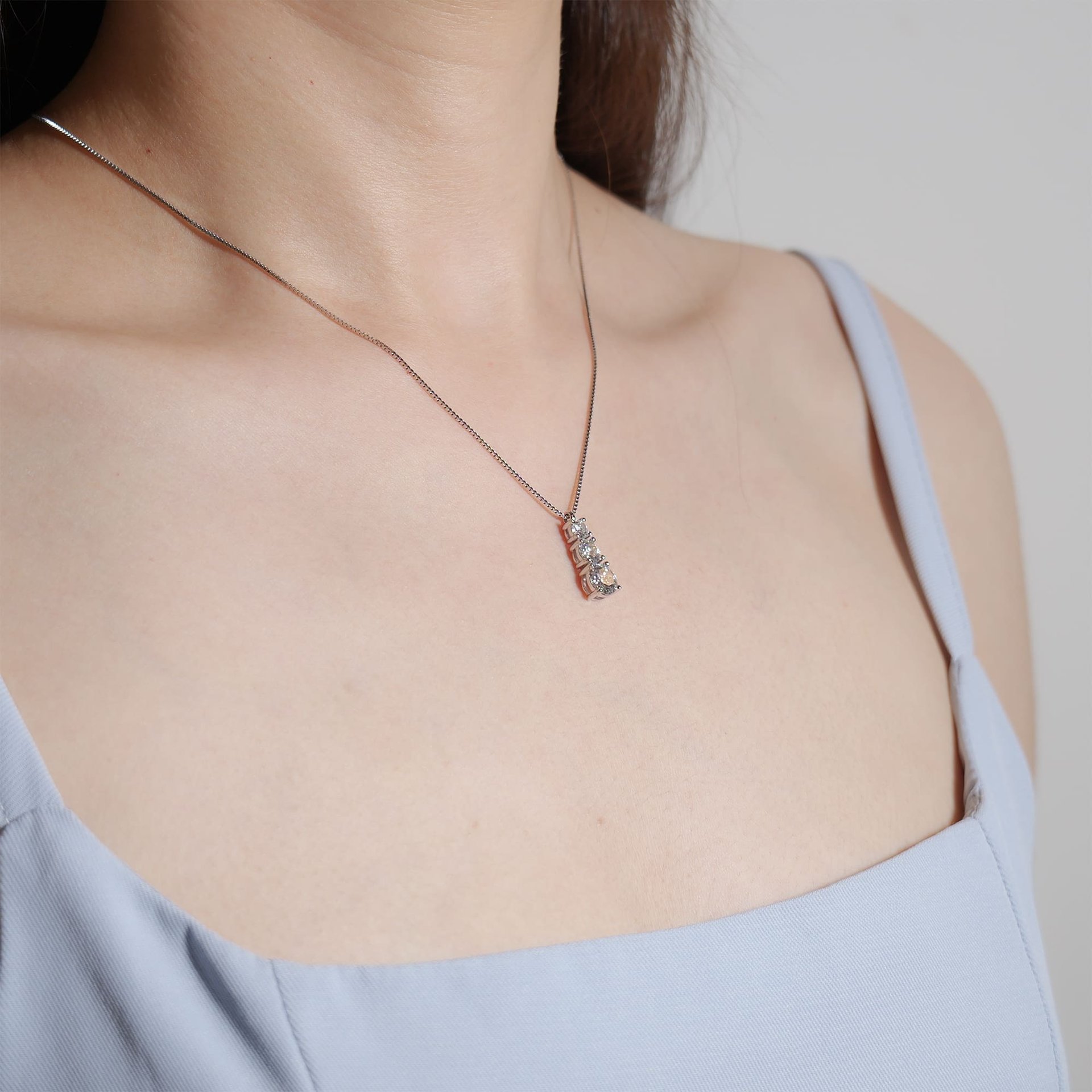 Three-Stone Graduated Moissanite Pendant in 925 Sterling Silver | 1.8 CTW DEW Round Brilliant - Image 3