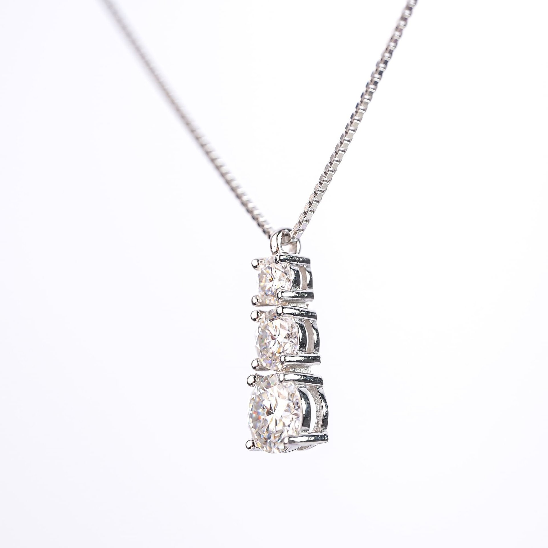 Three-Stone Graduated Moissanite Pendant in 925 Sterling Silver | 1.8 CTW DEW Round Brilliant - Image 4