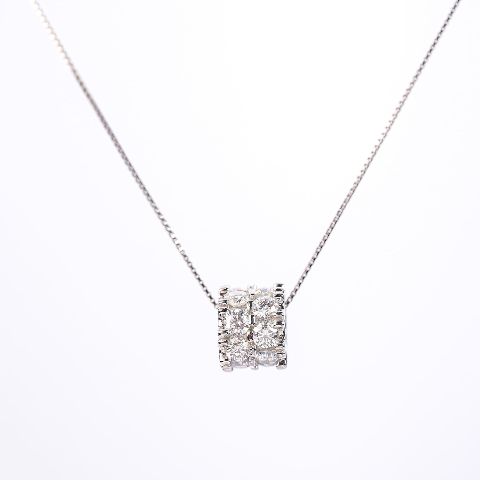 Moissanite Tube Pendant Necklace | 1.6 CTW Round Brilliant | 925 Sterling Silver Chain