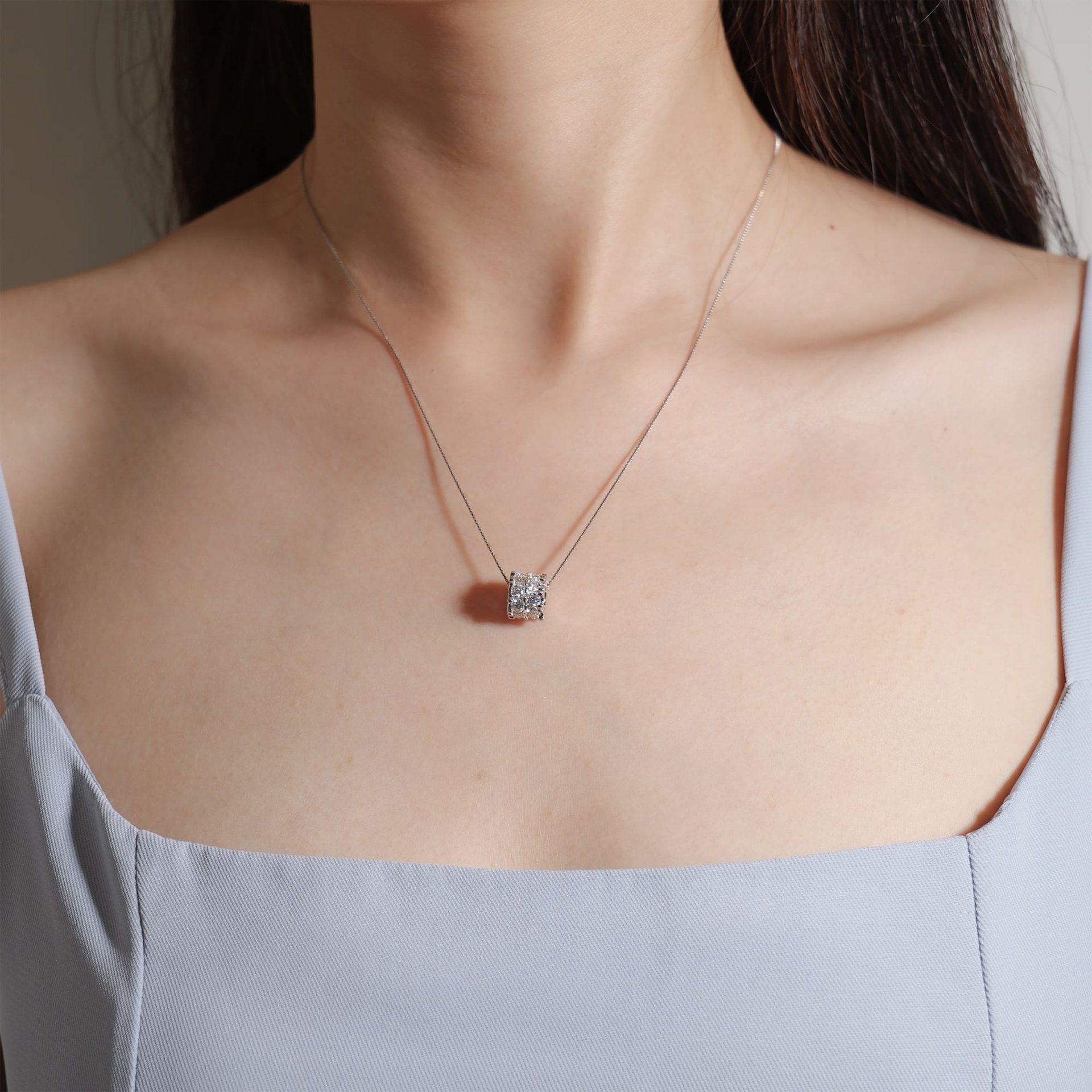 Moissanite Tube Pendant Necklace | 1.6 CTW Round Brilliant | 925 Sterling Silver Chain - Image 2