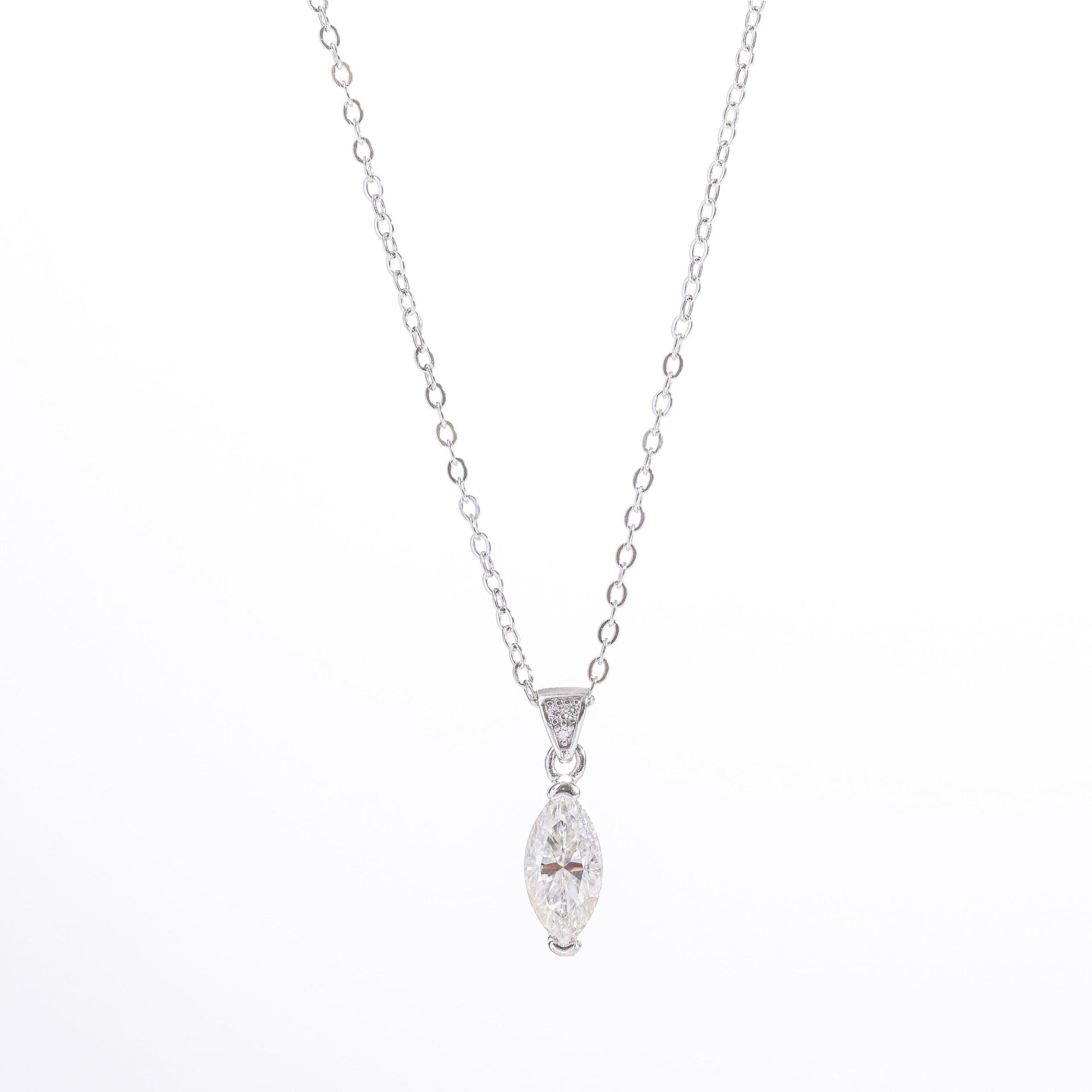 Moissanite Marquise Pendant Necklace | Pavé Bail Solitaire | 925 Sterling Silver