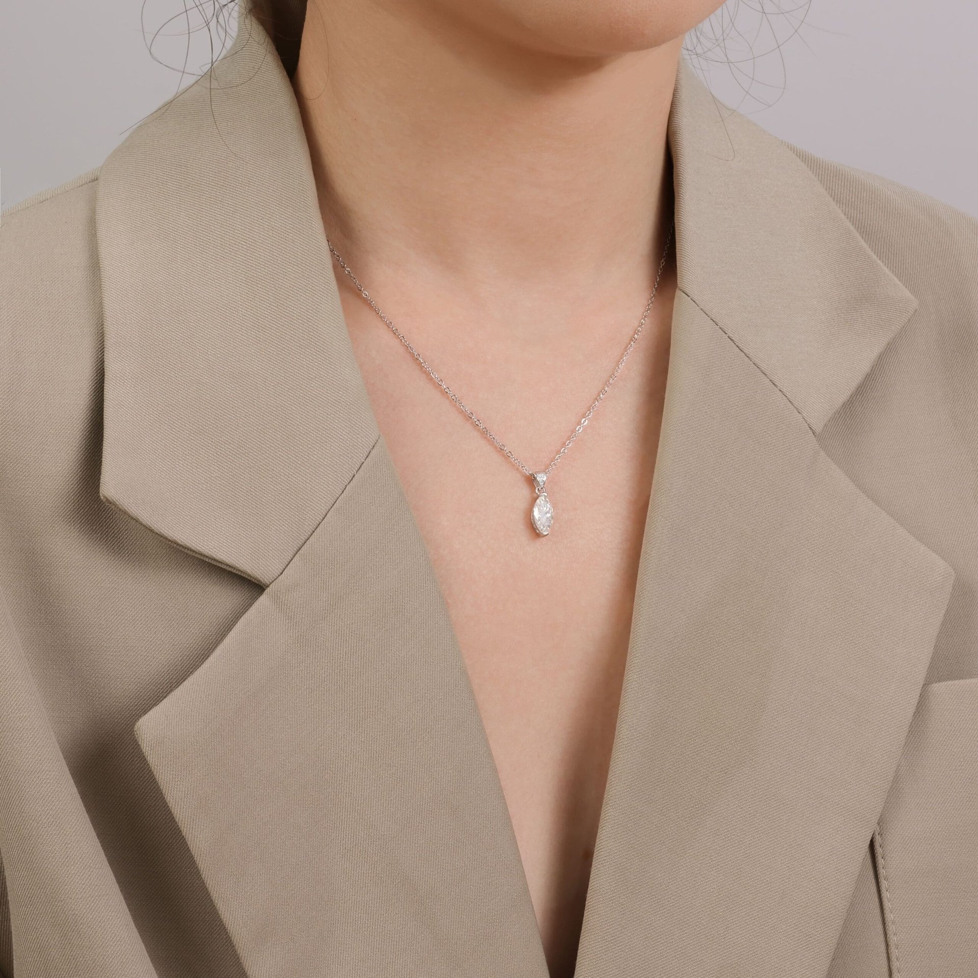 Moissanite Marquise Pendant Necklace | Pavé Bail Solitaire | 925 Sterling Silver - Image 2
