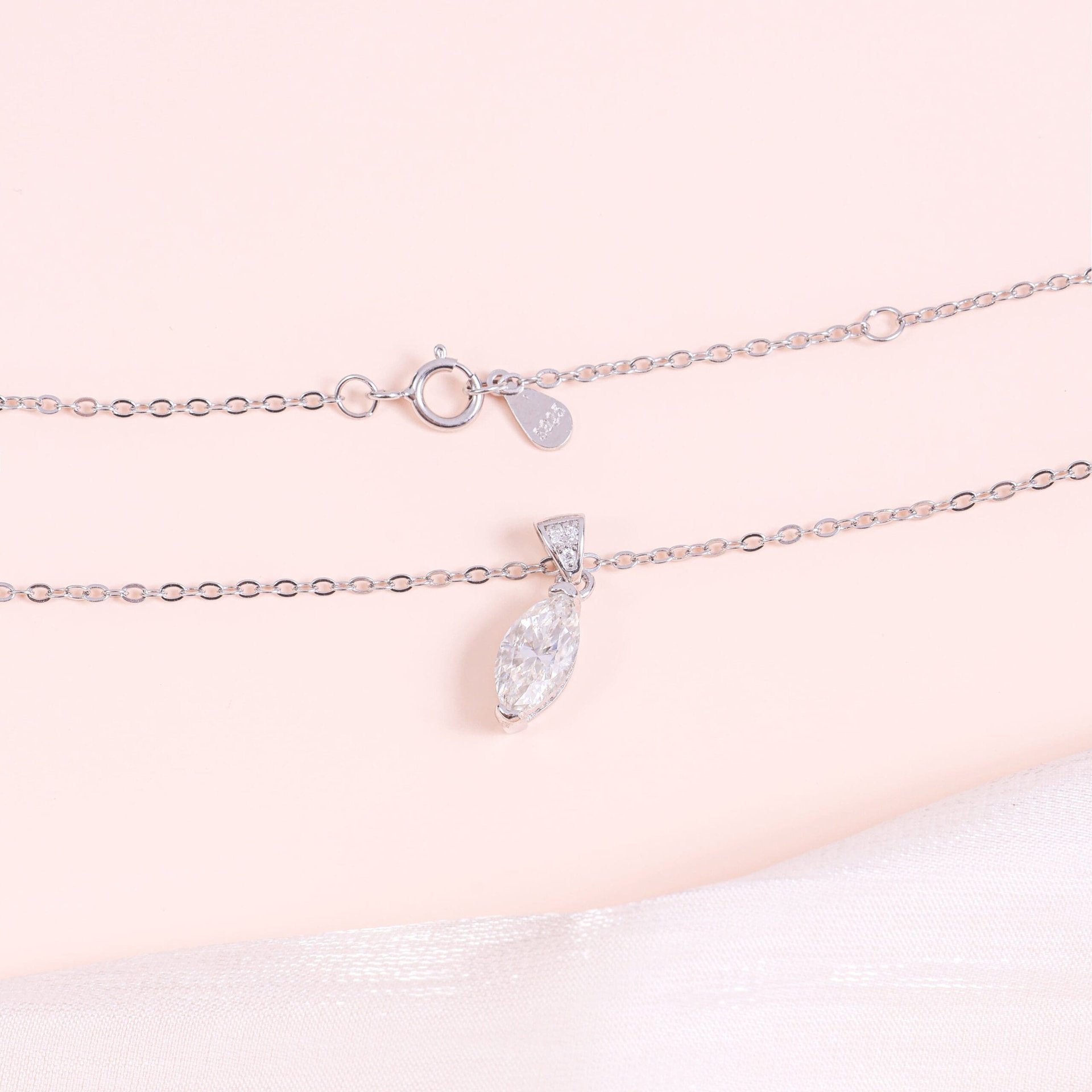 Moissanite Marquise Pendant Necklace | Pavé Bail Solitaire | 925 Sterling Silver - Image 4