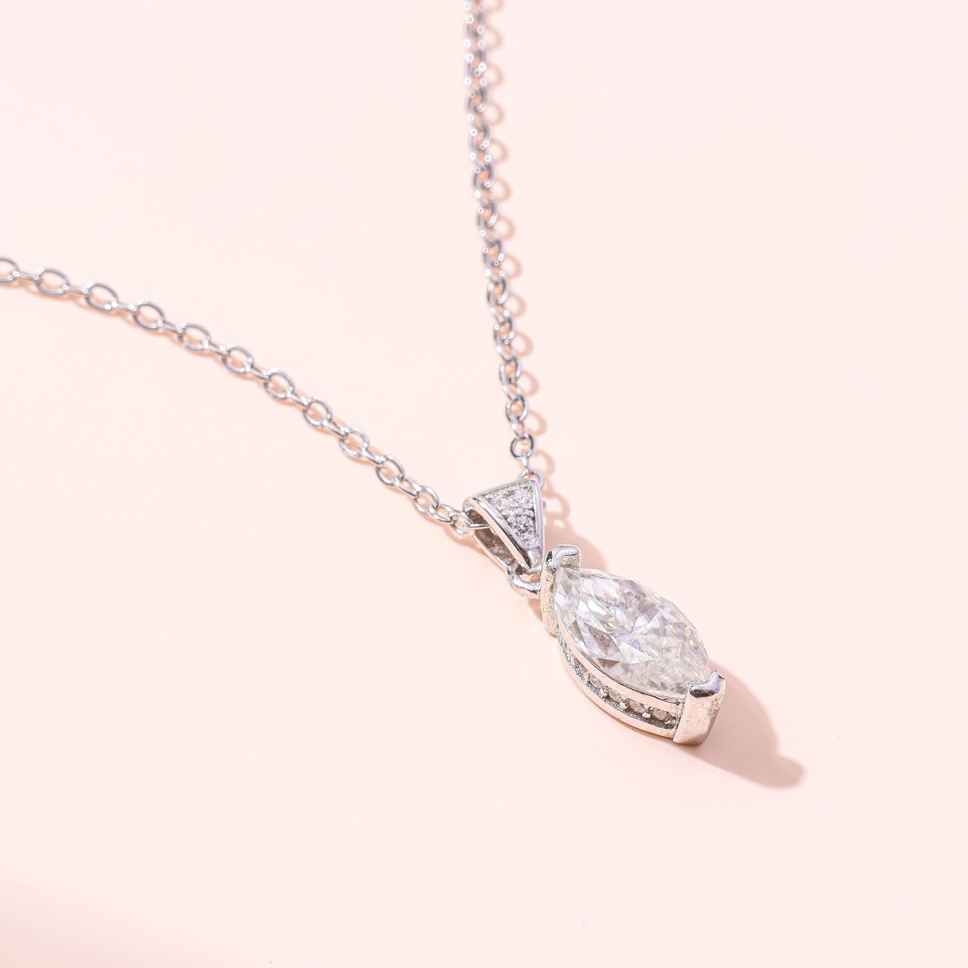 Moissanite Marquise Pendant Necklace | Pavé Bail Solitaire | 925 Sterling Silver - Image 6