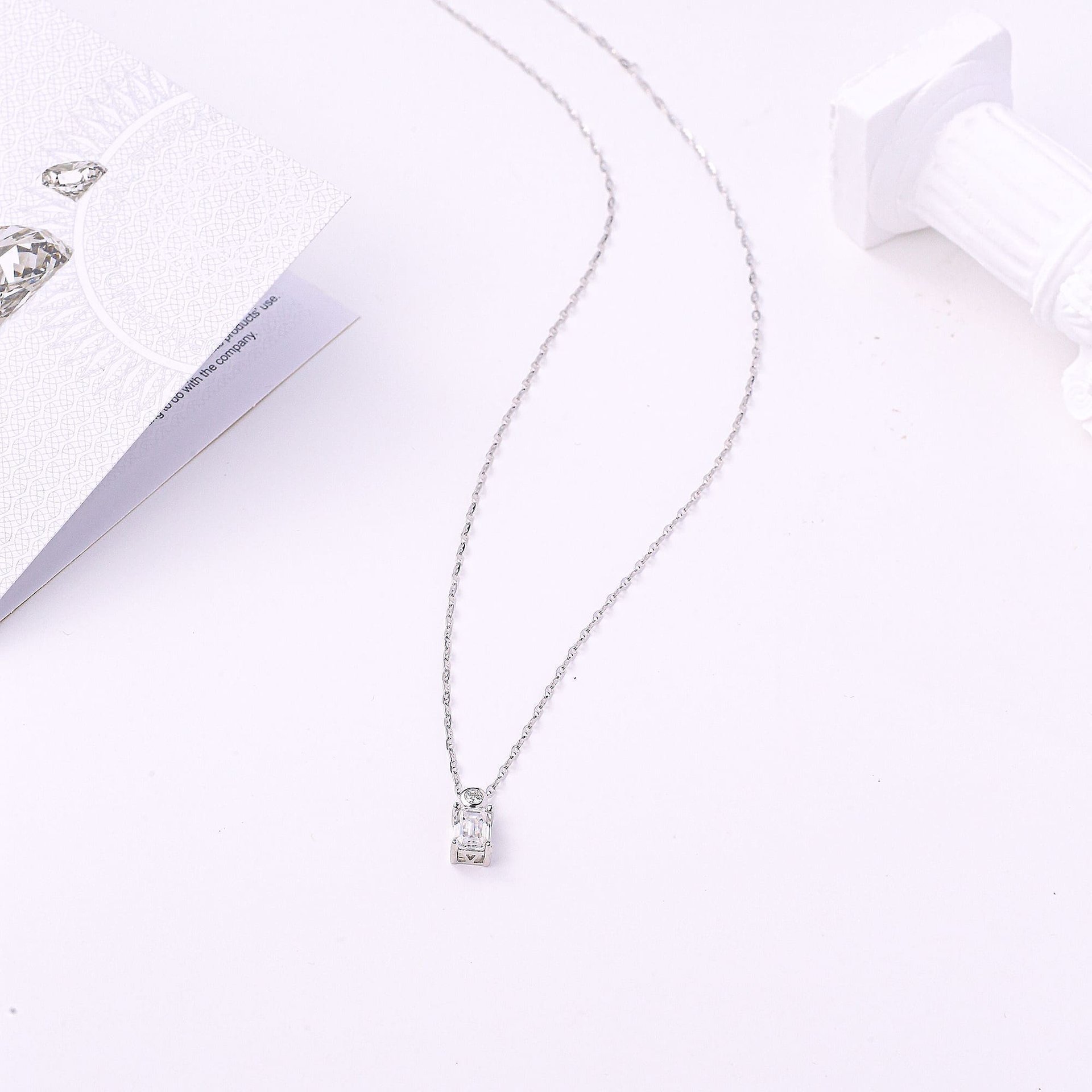 Moissanite Emerald-Cut Pendant Necklace | 1ct DEW Step-Cut Solitaire | 925 Sterling Silver, Rhodium-Plated - Image 6