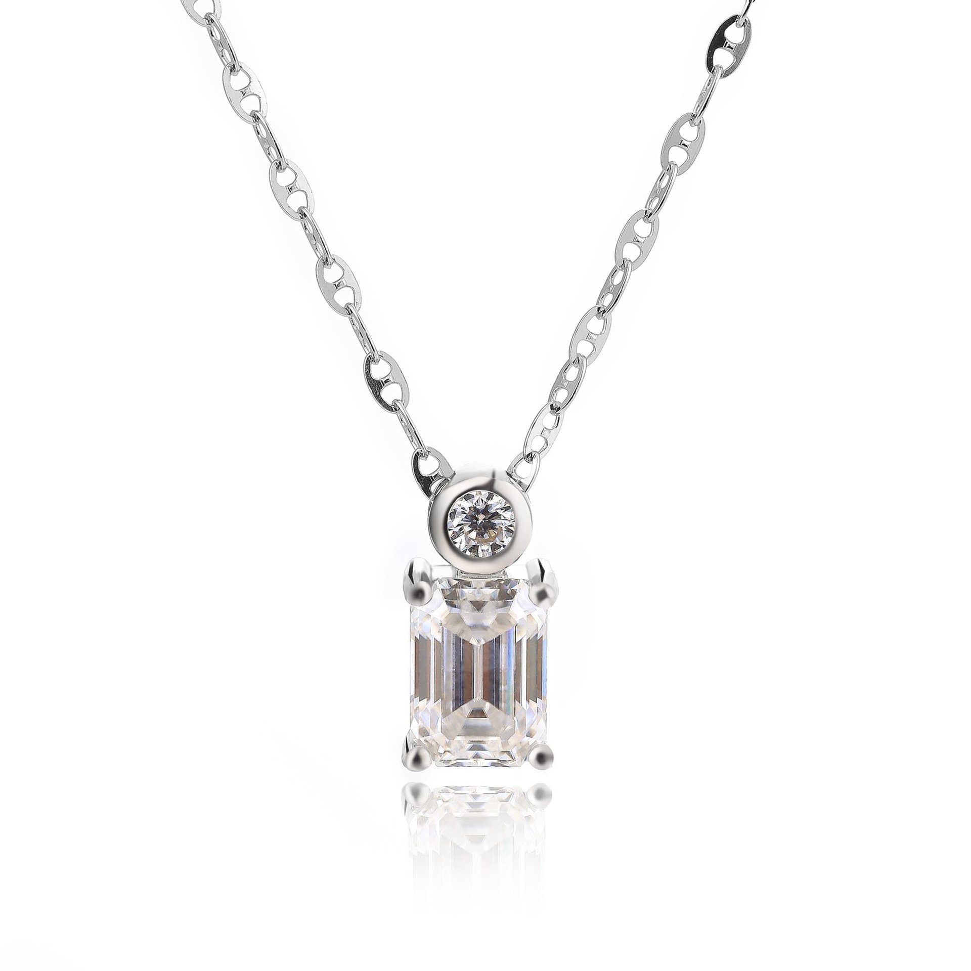 Moissanite Emerald-Cut Pendant Necklace | 1ct DEW Step-Cut Solitaire | 925 Sterling Silver, Rhodium-Plated