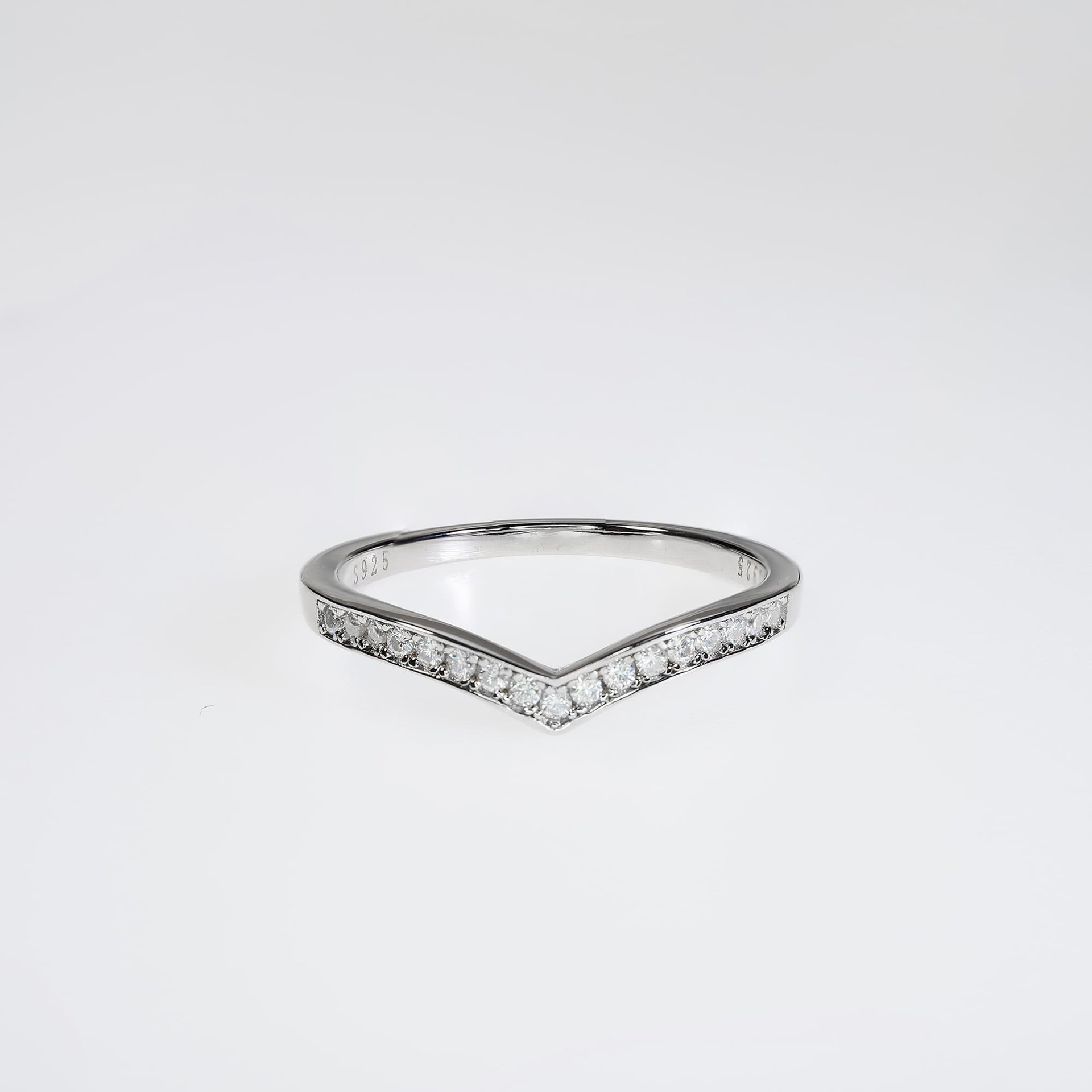 V Band Moissanite Ring | Chevron Wishbone Pavé Wedding Band | 925 Silver