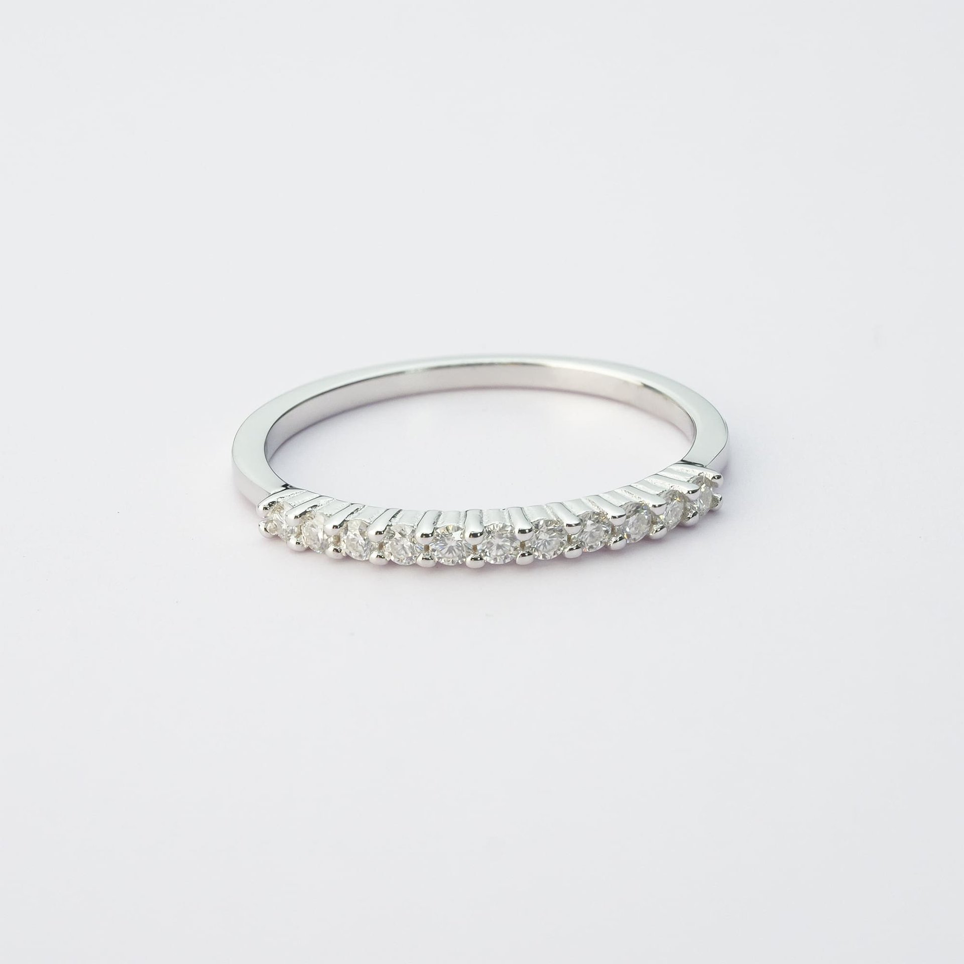 Moissanite Half-Eternity Band | Round-Cut Pavé Wedding & Anniversary Ring in White-Gold-Plated 925 Silver