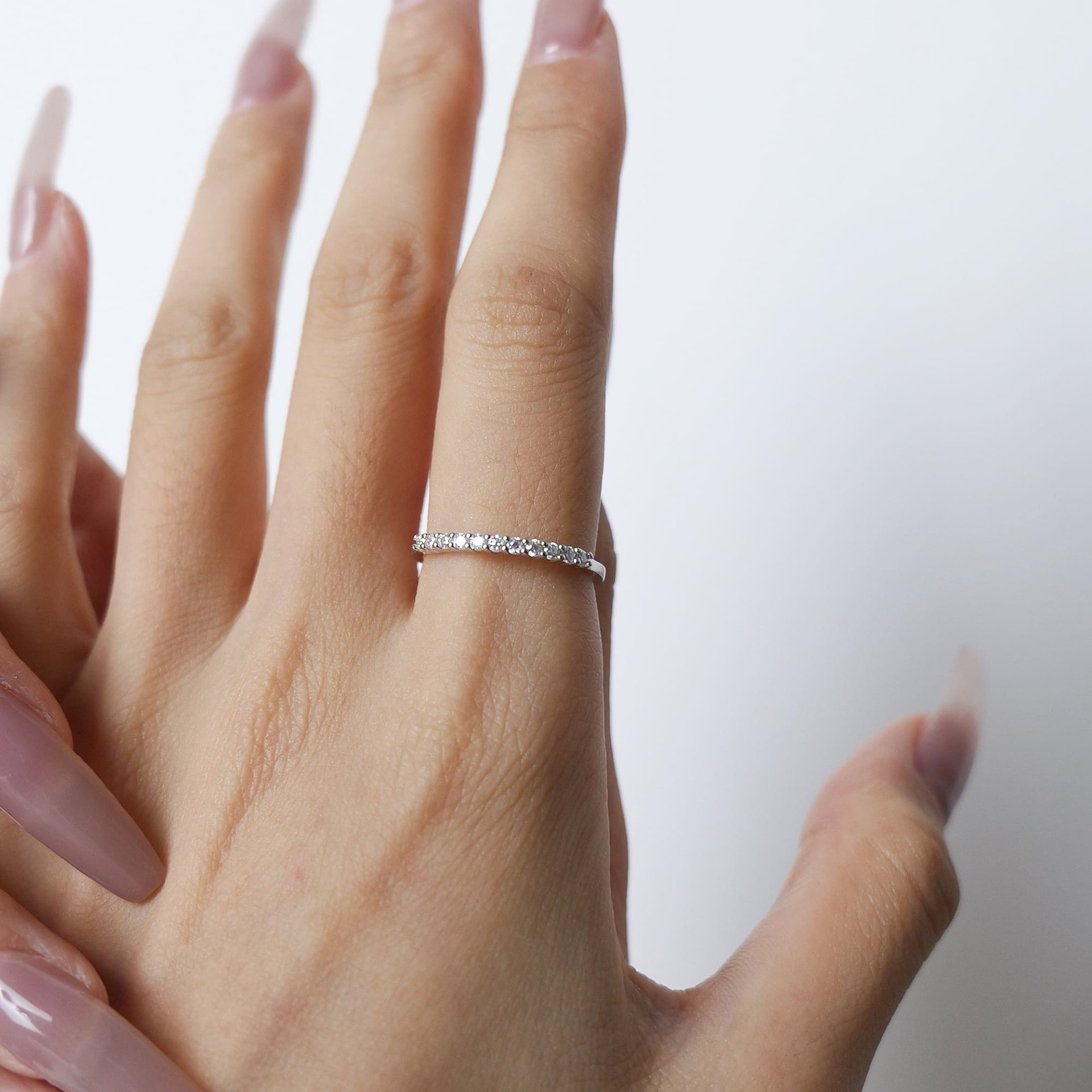 Moissanite Half-Eternity Band | Round-Cut Pavé Wedding & Anniversary Ring in White-Gold-Plated 925 Silver - alternate view