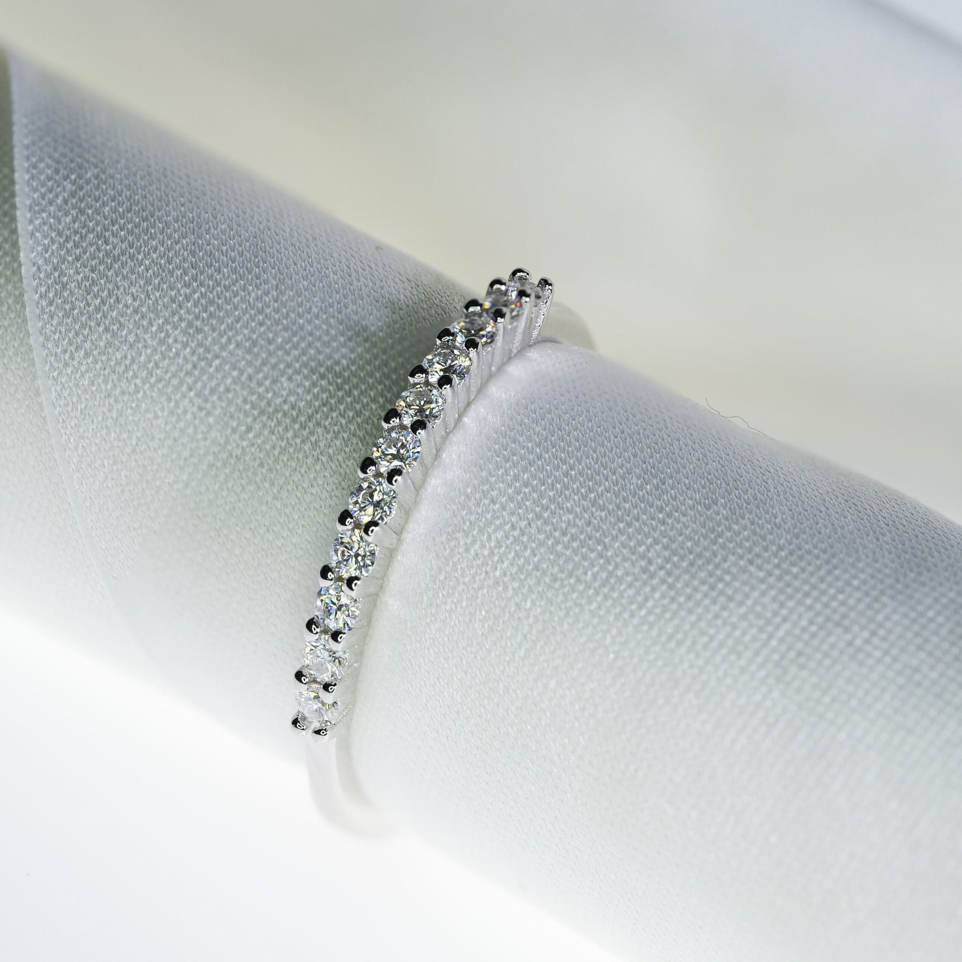 Moissanite Half-Eternity Band | Round-Cut Pavé Wedding & Anniversary Ring in White-Gold-Plated 925 Silver - Image 6