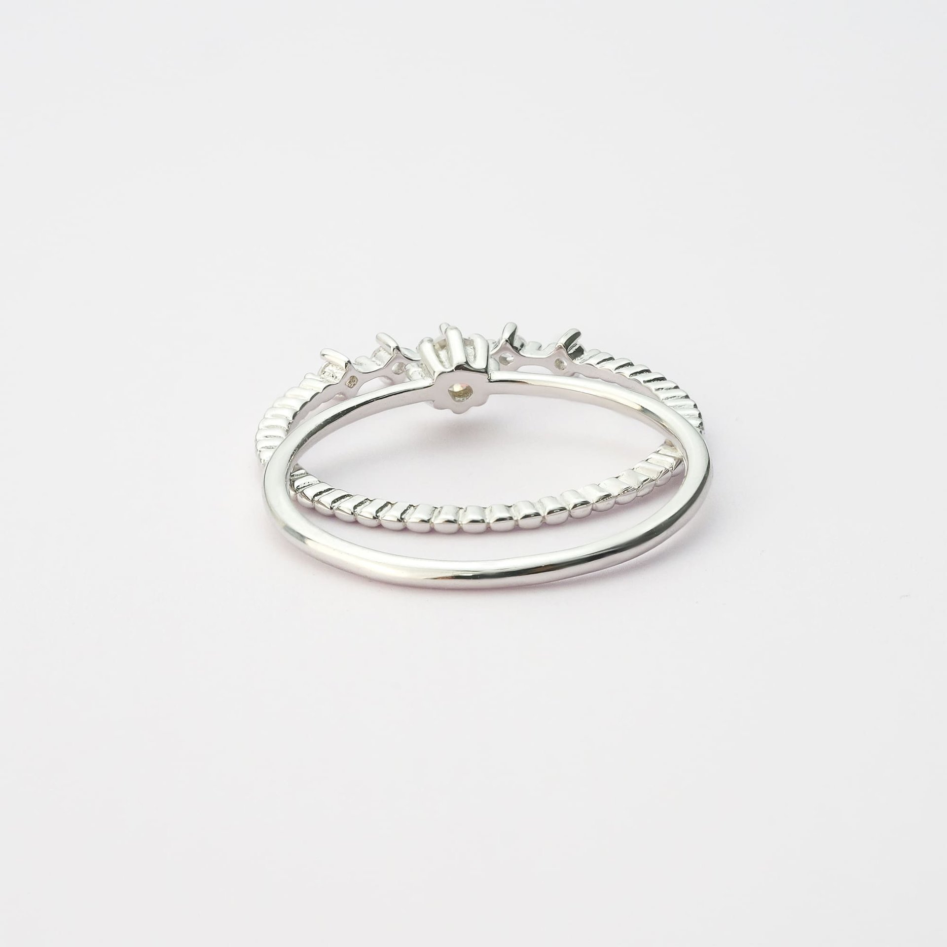 2-Piece Moissanite Stackable Ring Set | Round Solitaire + Scattered Accent Band | 925 White Gold-Plated Silver - Image 6