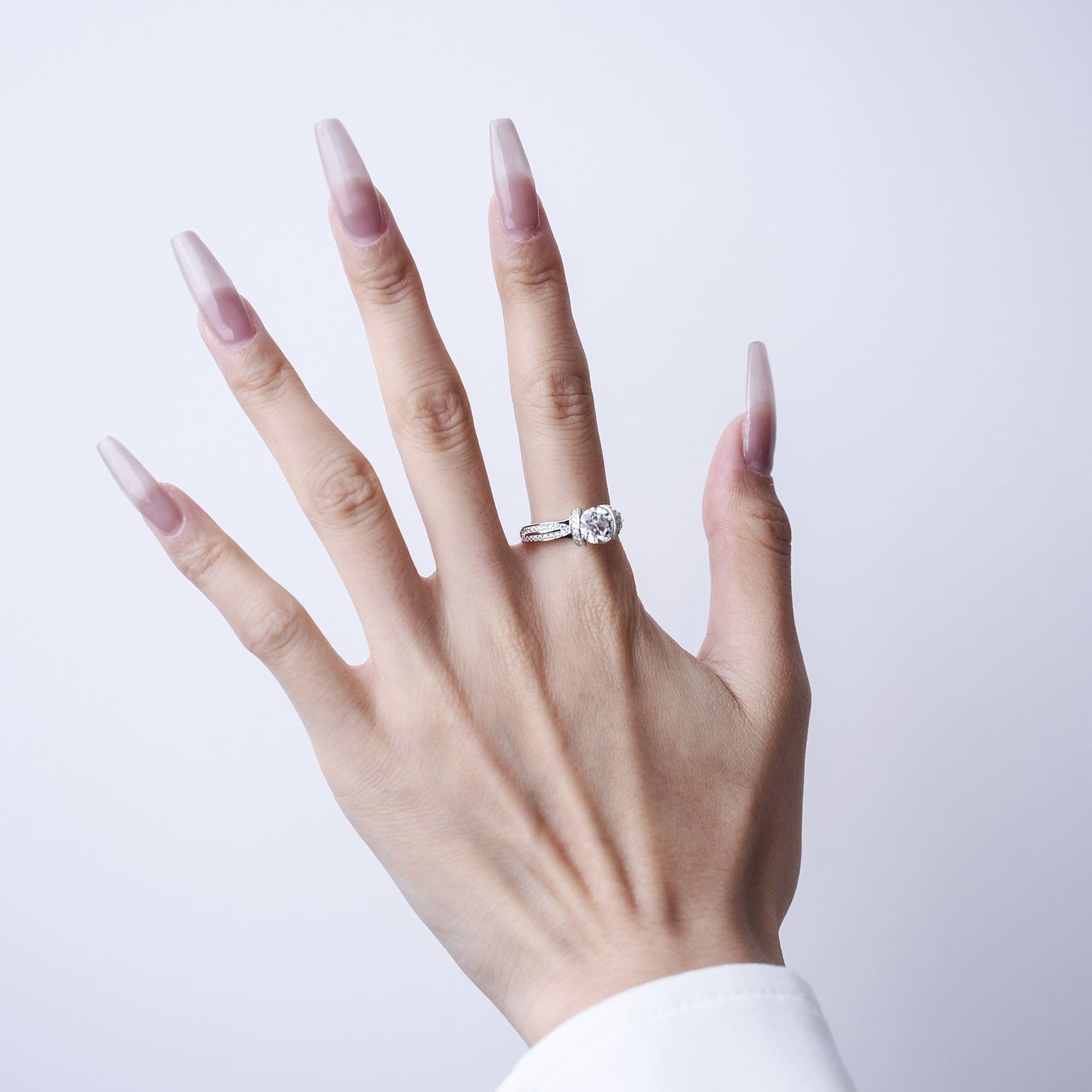 1ct Moissanite Solitaire Promise Ring | Half-Bezel Tension Setting, Pavé Shoulders | 925 Sterling Silver - Image 5