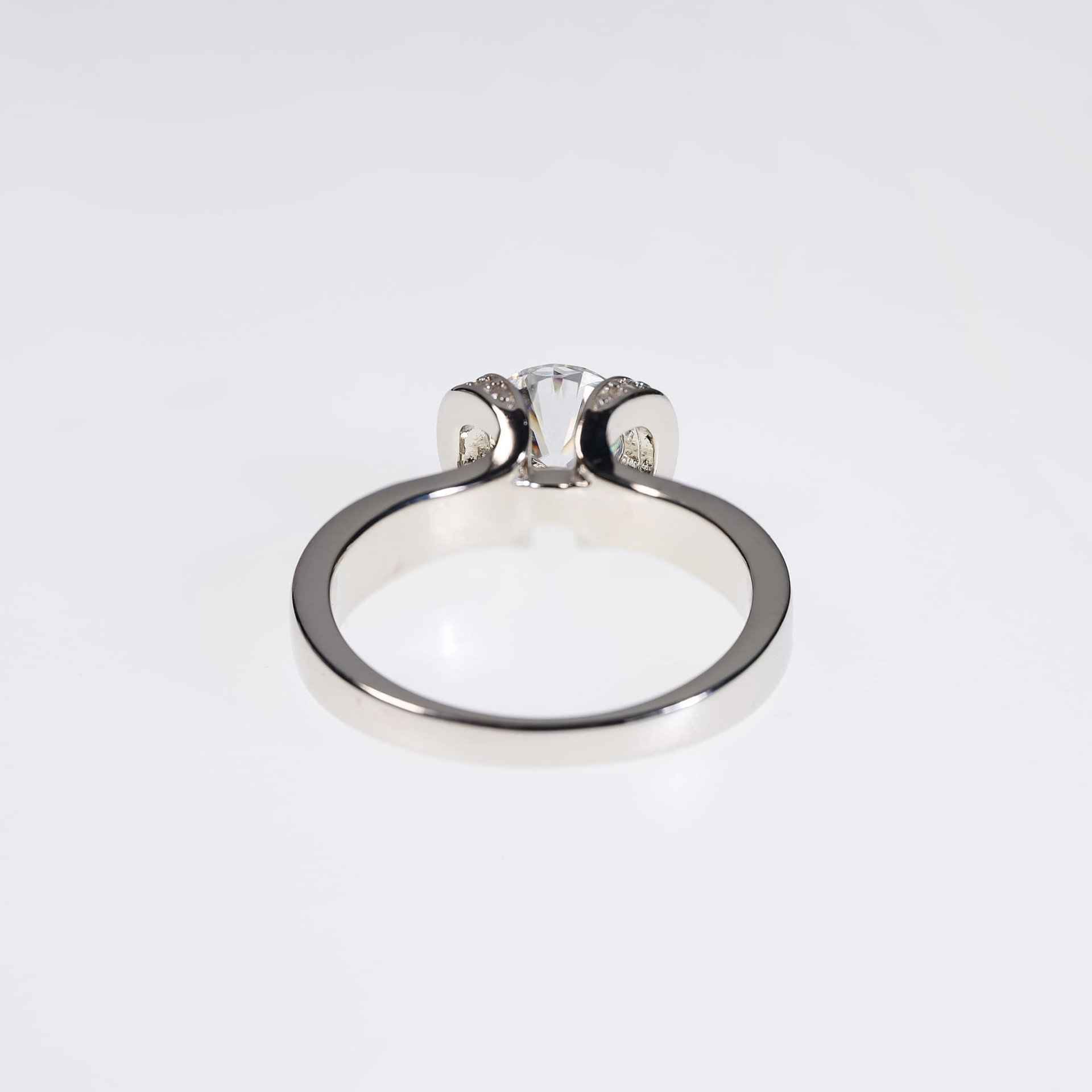 1ct Moissanite Solitaire Promise Ring | Half-Bezel Tension Setting, Pavé Shoulders | 925 Sterling Silver - Image 8
