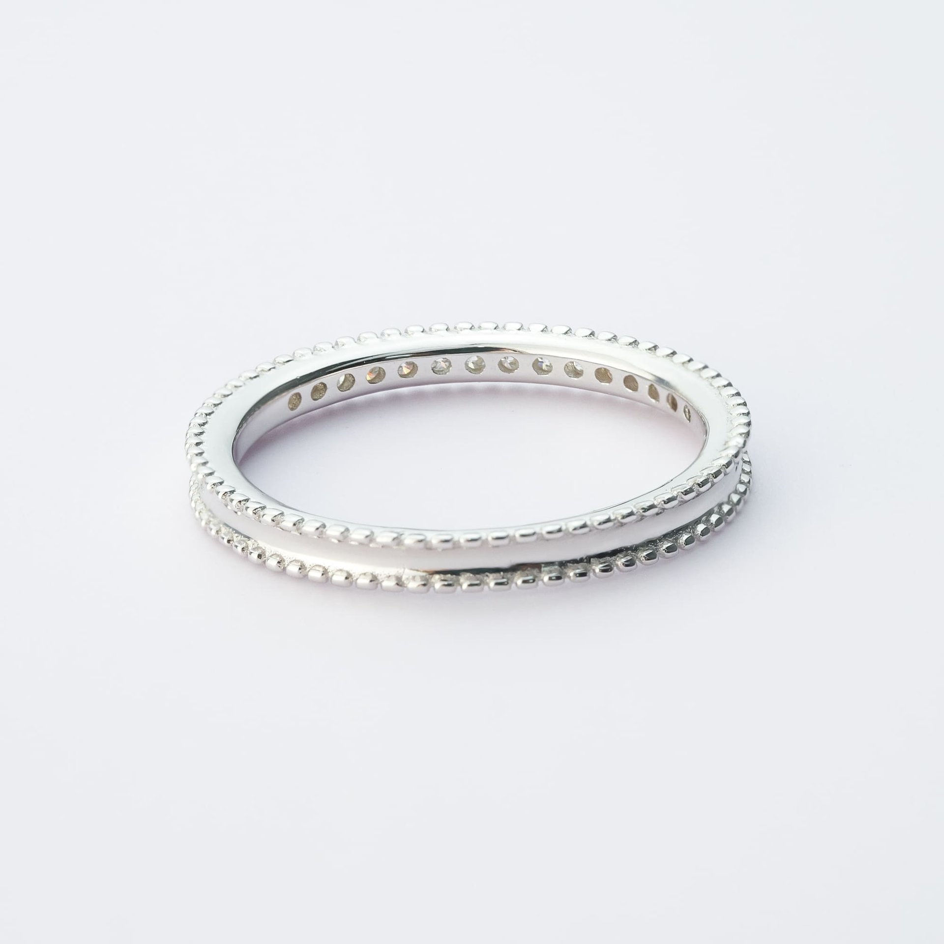 Moissanite Pavé Wedding Band – Milgrain 925 Silver - Image 5