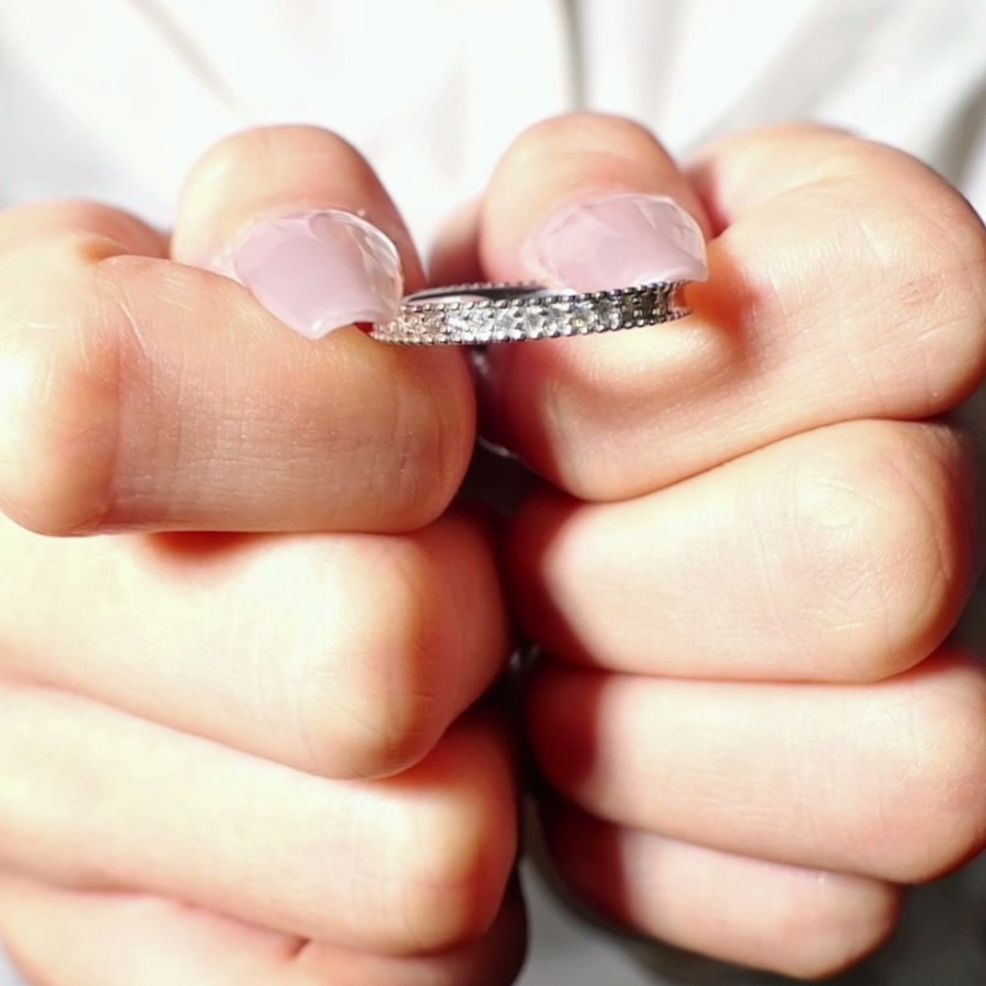 Moissanite Pavé Wedding Band – Milgrain 925 Silver product video thumbnail