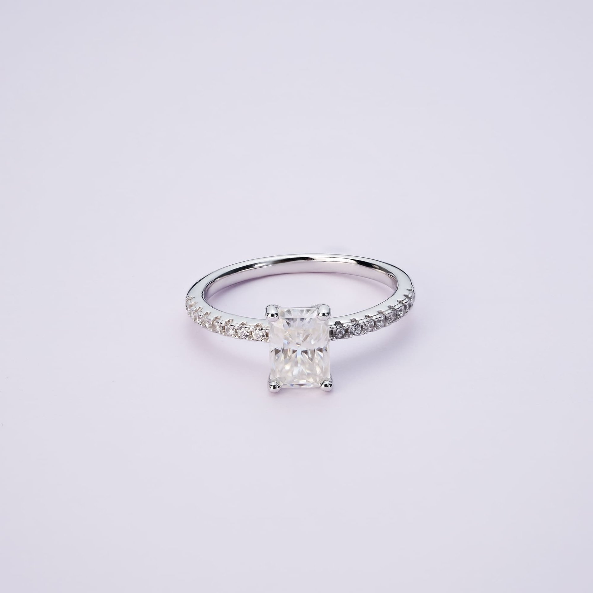 Radiant Cut Moissanite Engagement Ring | Pave Band 925 Silver | 1ct & 2ct DEW Solitaire
