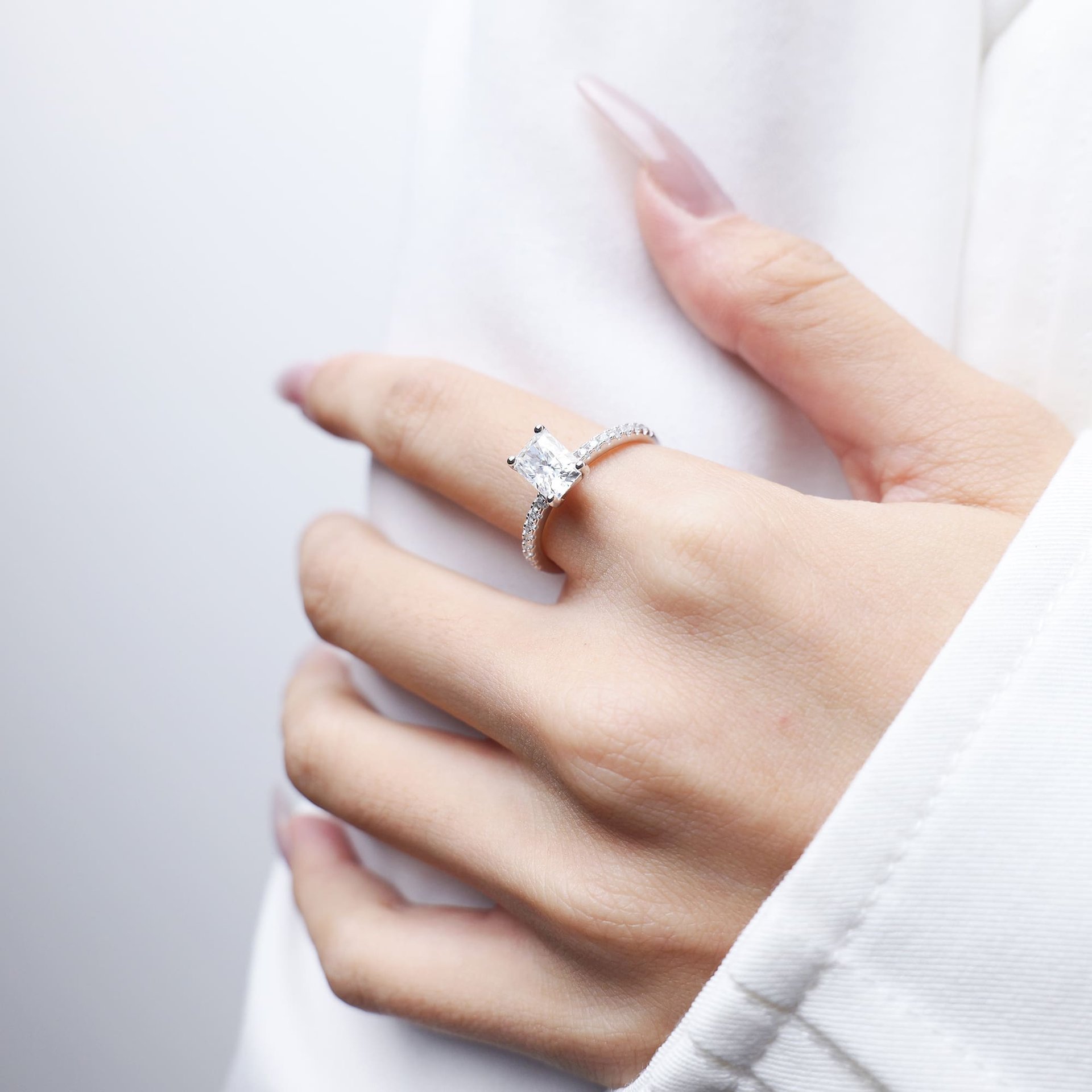 Radiant Cut Moissanite Engagement Ring | Pave Band 925 Silver | 1ct & 2ct DEW Solitaire - Image 4