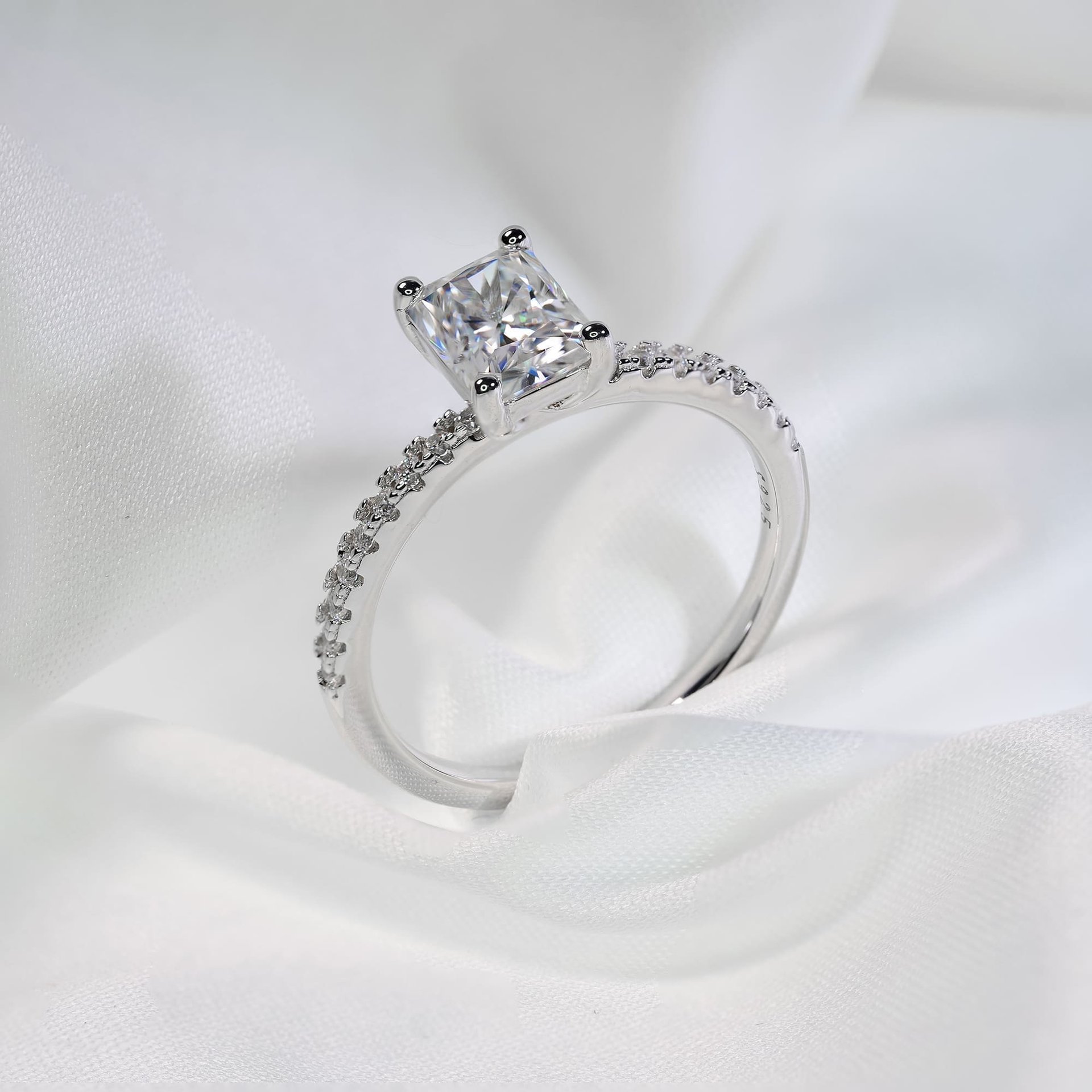 Radiant Cut Moissanite Engagement Ring | Pave Band 925 Silver | 1ct & 2ct DEW Solitaire - Image 5