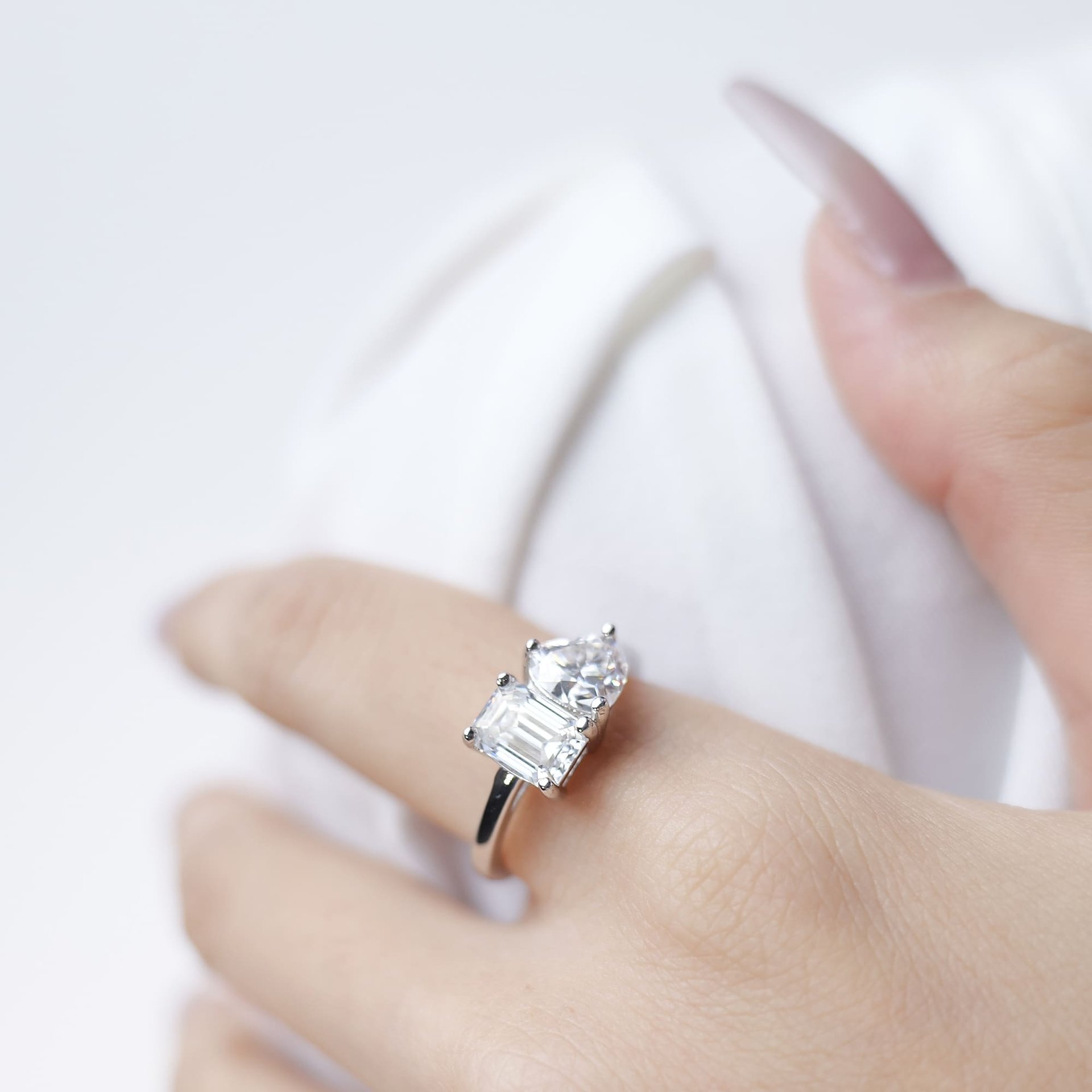 Toi et Moi Moissanite Ring – 2ct DEW Heart & Emerald Cut - alternate view