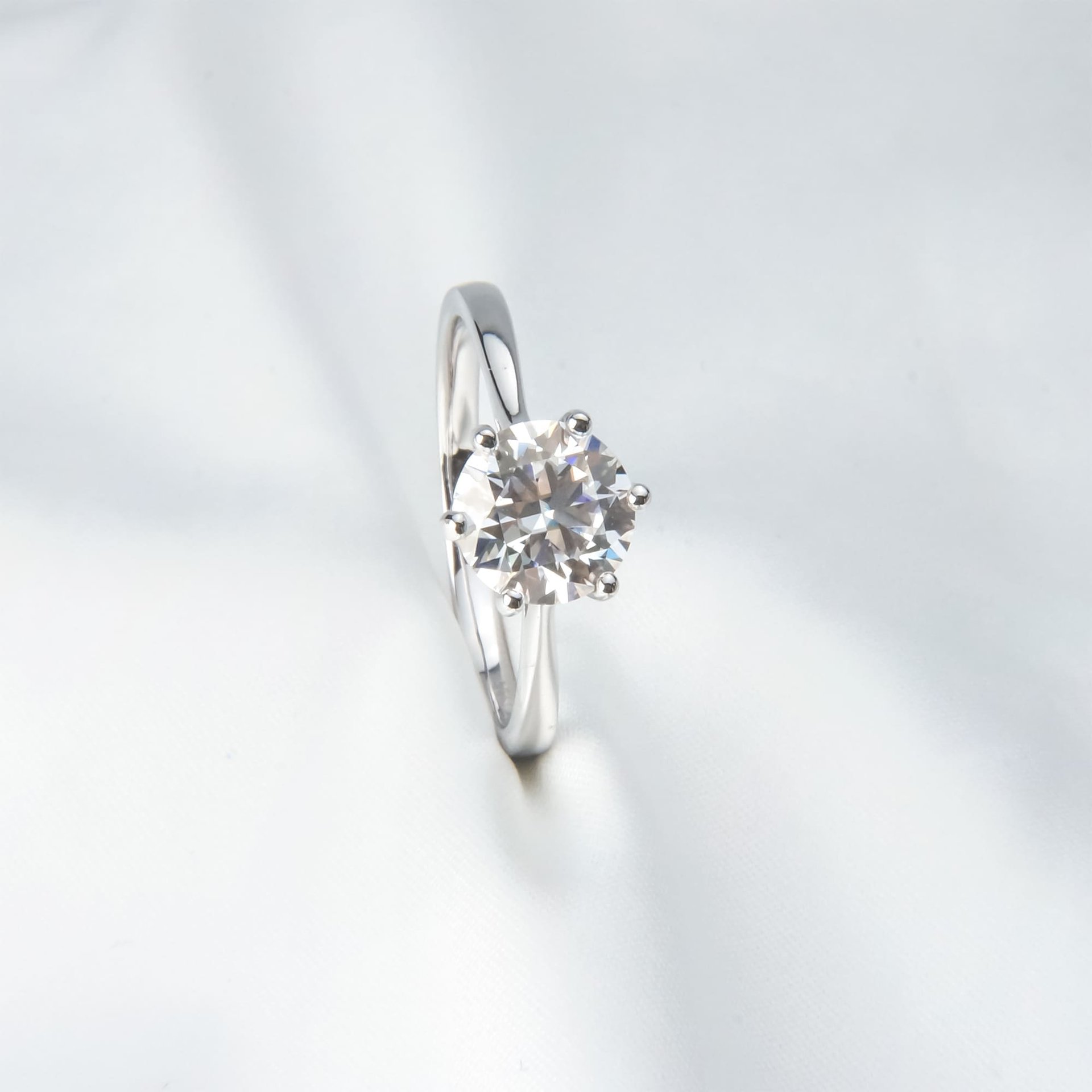 Classic Solitaire Moissanite Ring | Round Brilliant Six-Prong | 925 Silver White Gold Plated
