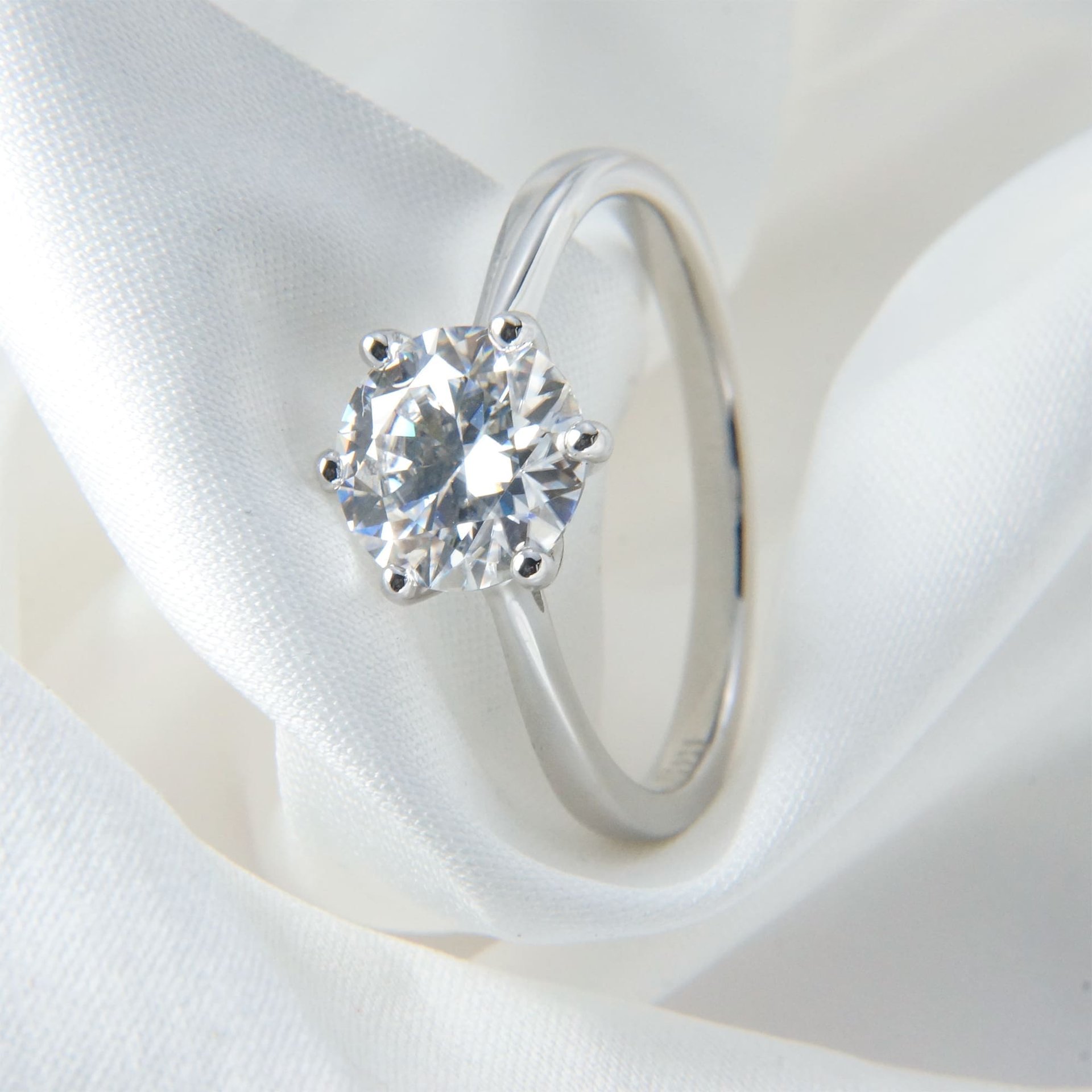 Classic Solitaire Moissanite Ring | Round Brilliant Six-Prong | 925 Silver White Gold Plated - Image 2