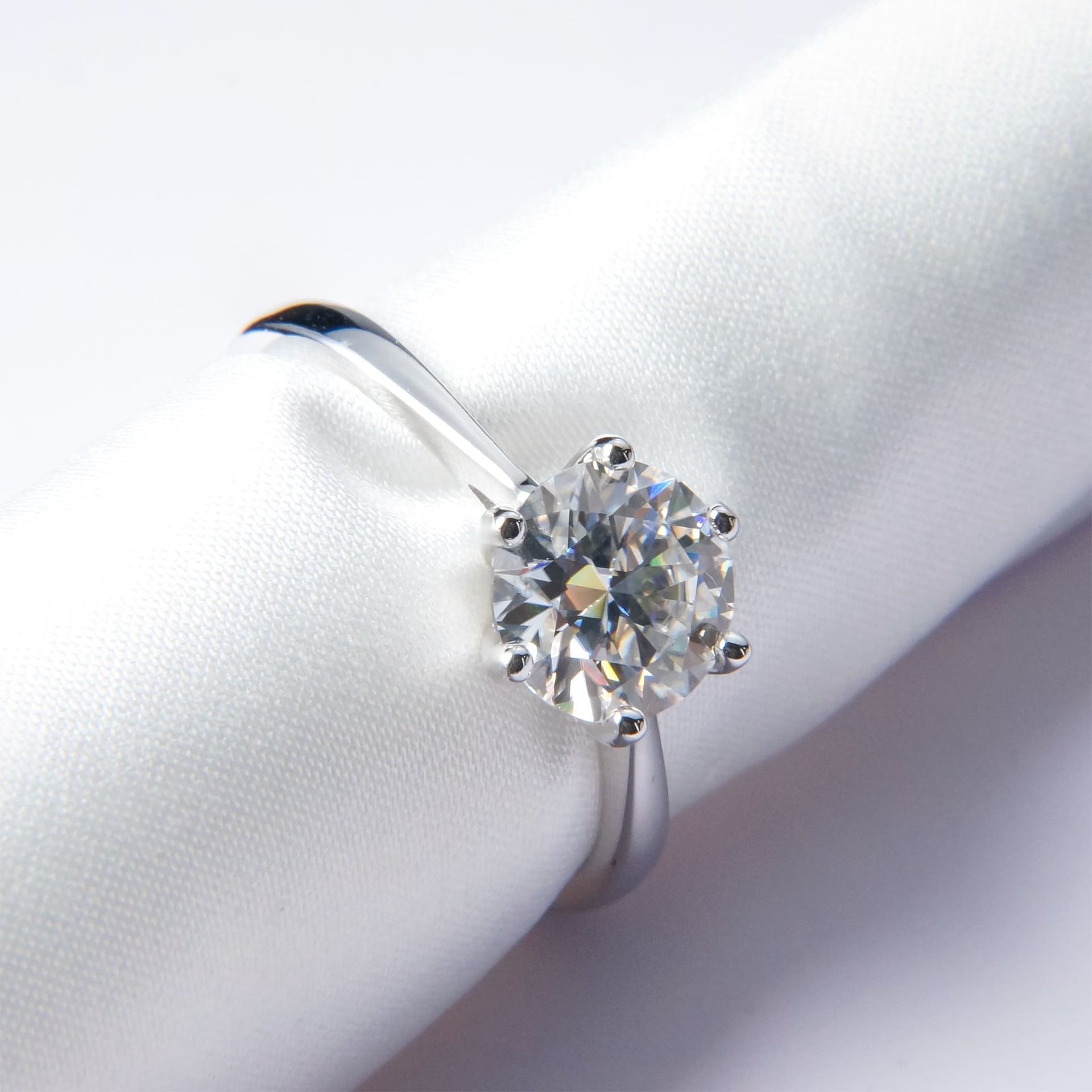 Classic Solitaire Moissanite Ring | Round Brilliant Six-Prong | 925 Silver White Gold Plated - Image 3
