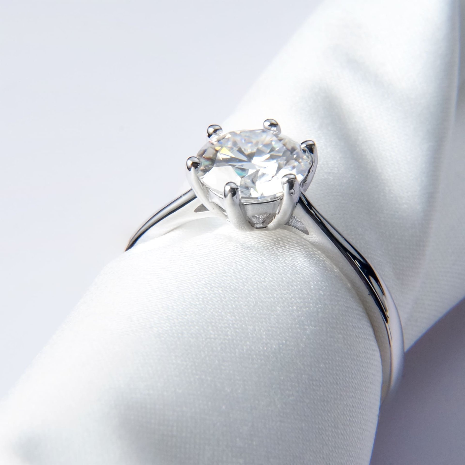 Classic Solitaire Moissanite Ring | Round Brilliant Six-Prong | 925 Silver White Gold Plated - Image 4