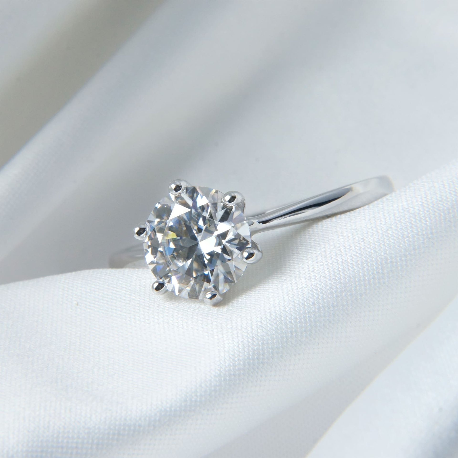 Classic Solitaire Moissanite Ring | Round Brilliant Six-Prong | 925 Silver White Gold Plated - Image 5