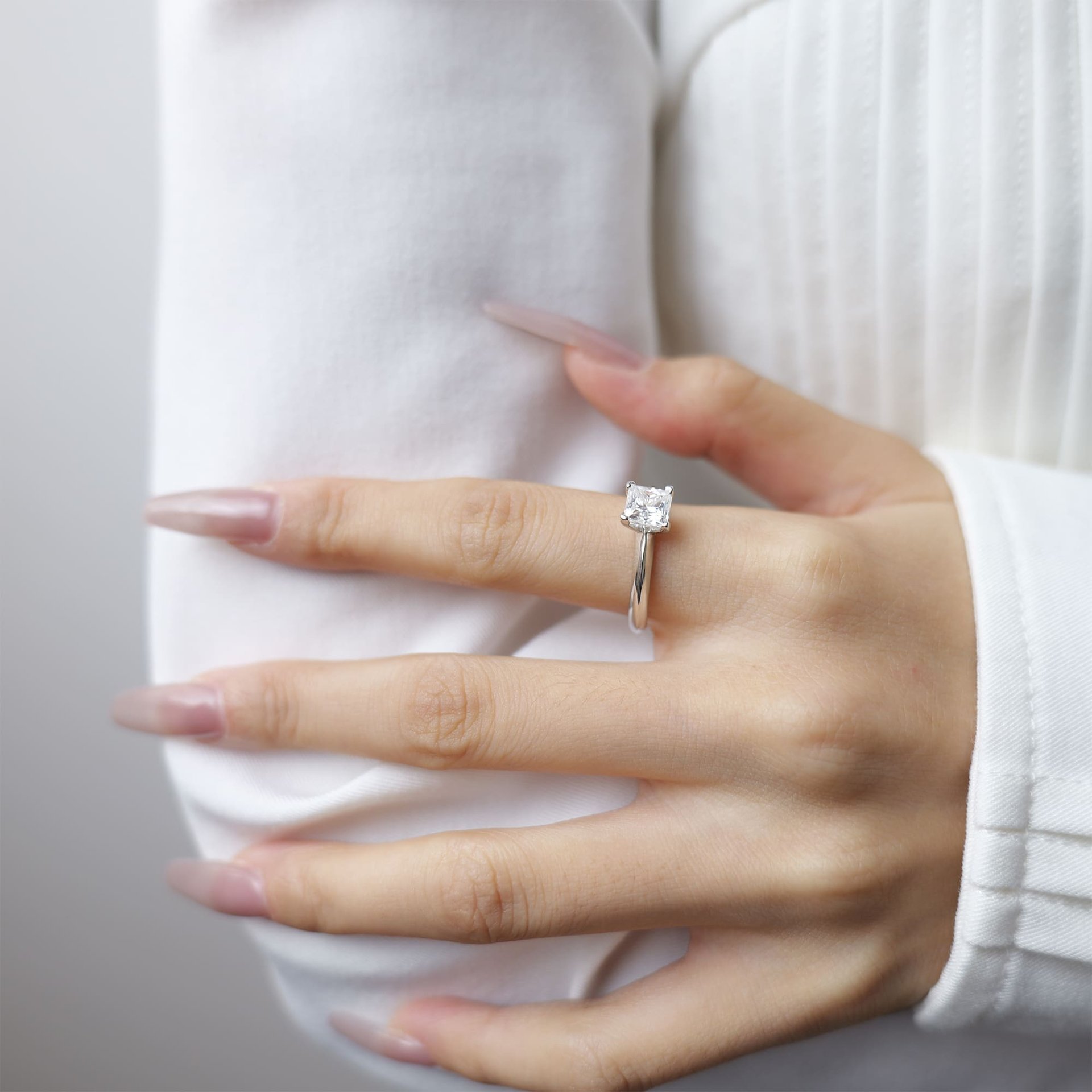 Princess Cut Moissanite Solitaire Engagement Ring | 1ct & 2ct DEW | 925 White Gold Plated Silver - Image 2