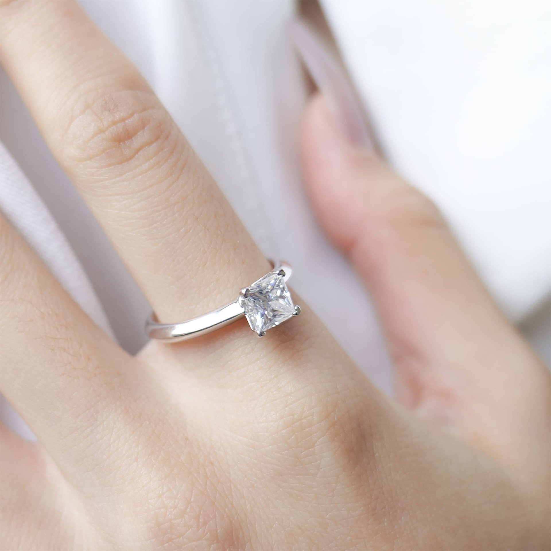 Princess Cut Moissanite Solitaire Engagement Ring | 1ct & 2ct DEW | 925 White Gold Plated Silver - Image 3