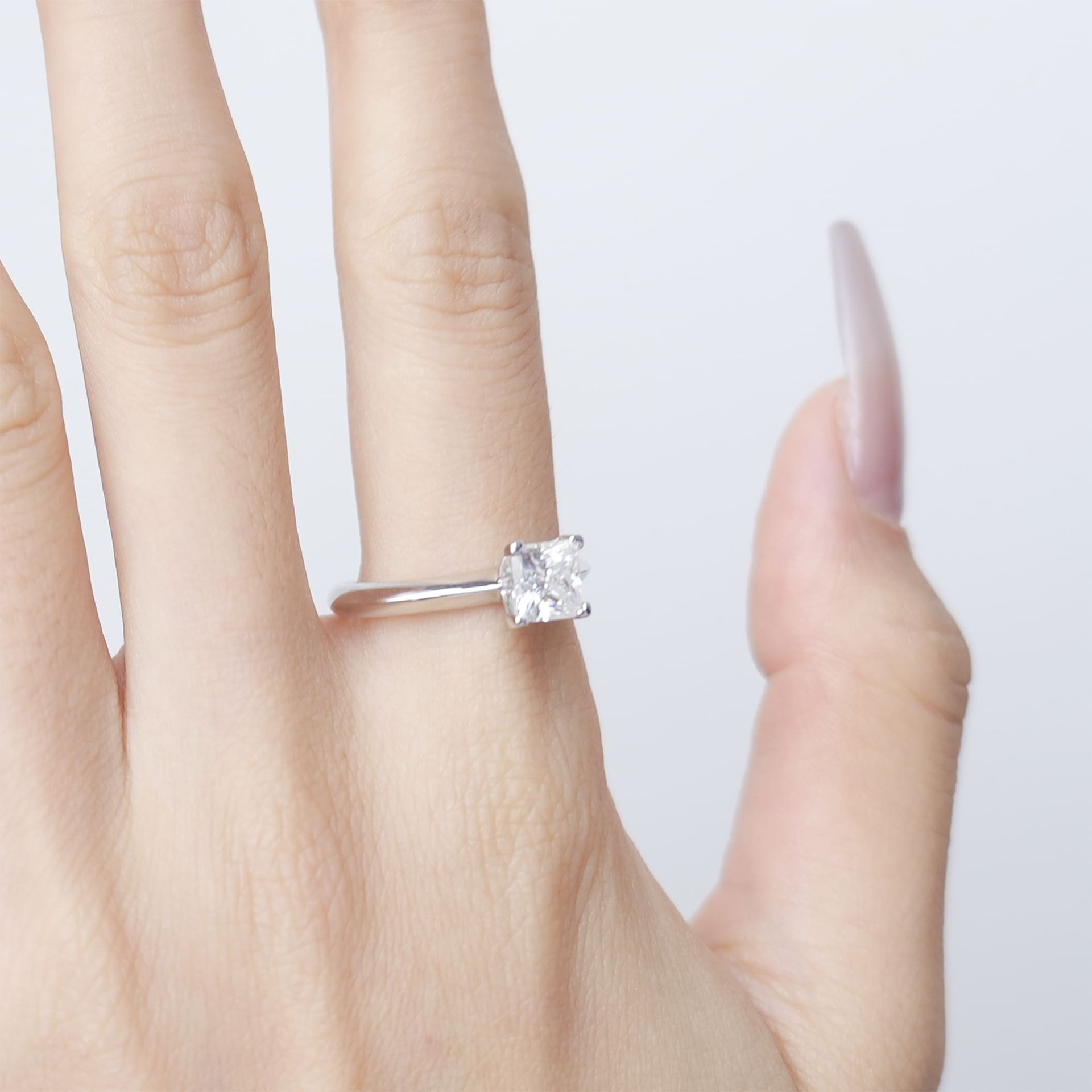 Princess Cut Moissanite Solitaire Engagement Ring | 1ct & 2ct DEW | 925 White Gold Plated Silver - Image 4