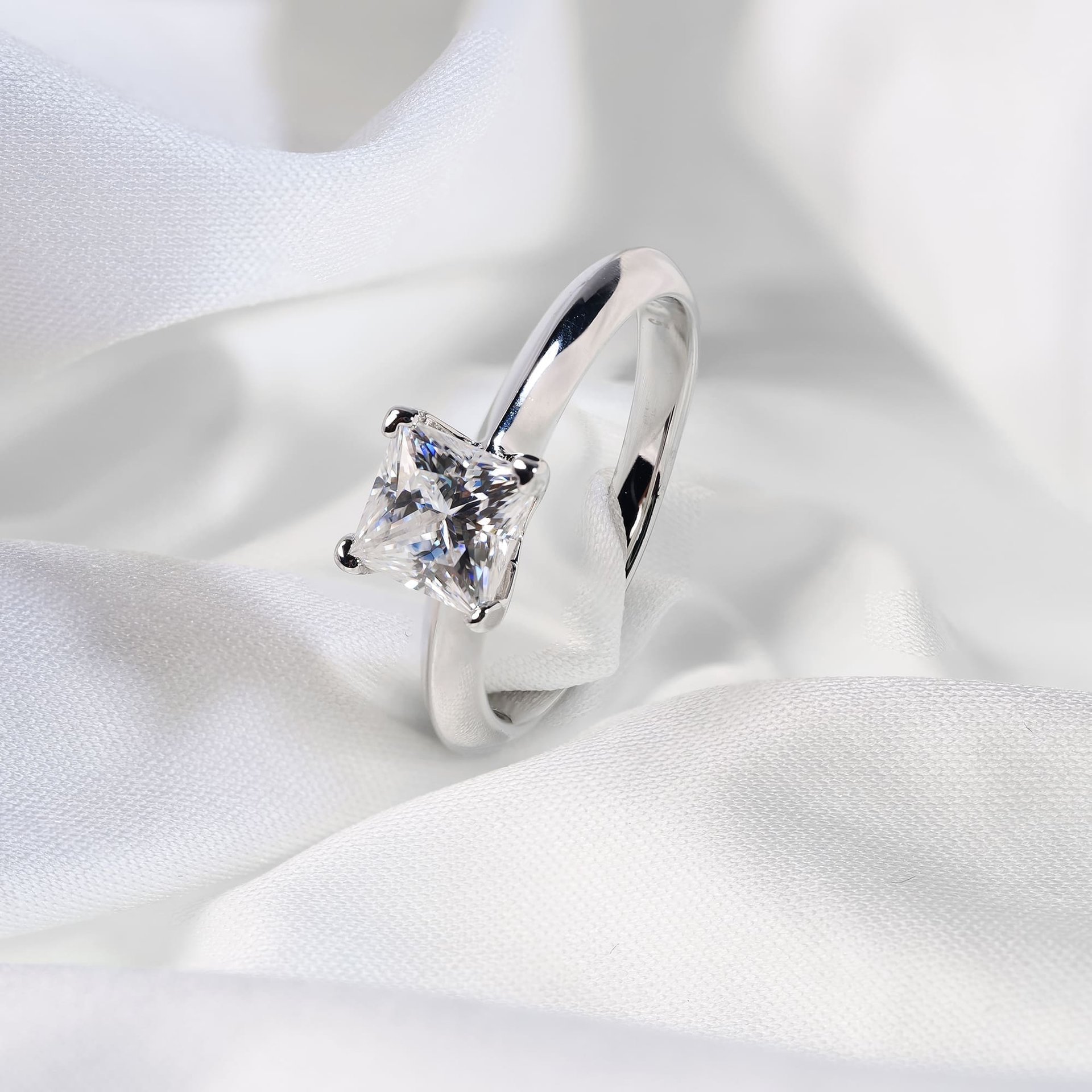 Princess Cut Moissanite Solitaire Engagement Ring | 1ct & 2ct DEW | 925 White Gold Plated Silver - Image 5