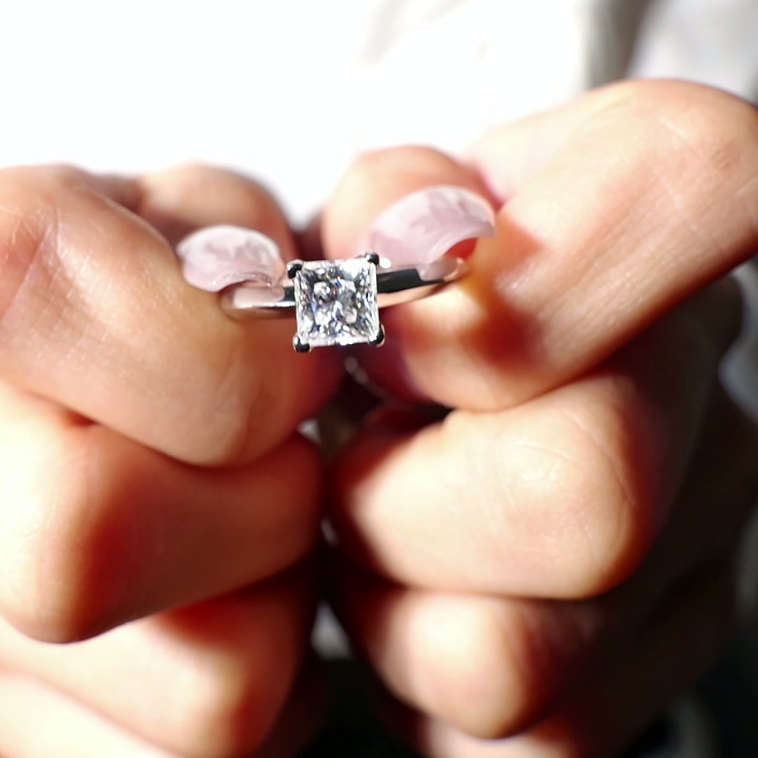 Princess Cut Moissanite Solitaire Engagement Ring | 1ct & 2ct DEW | 925 White Gold Plated Silver product video thumbnail
