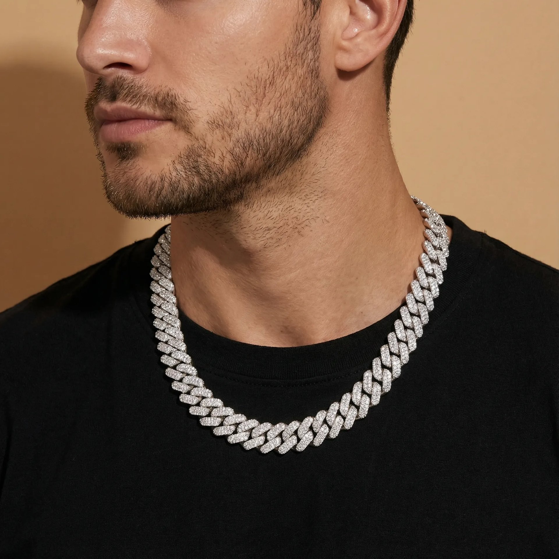14mm Moissanite Cuban Link Chain Necklace | Iced-Out Pavé 925 Silver - alternate view