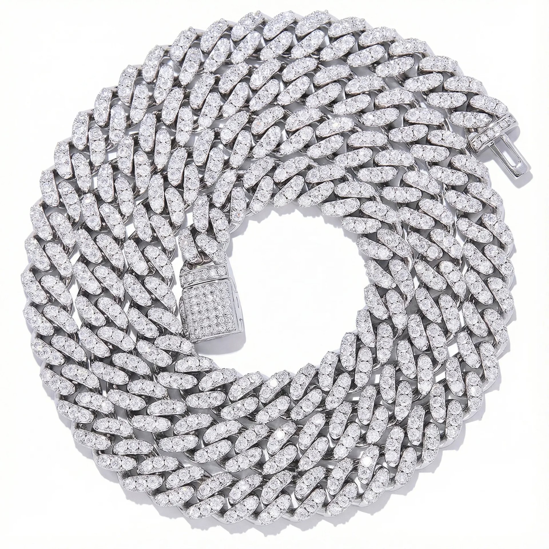 8mm Moissanite Cuban Link Chain Necklace | Iced-Out Prong-Set | 925 Sterling Silver