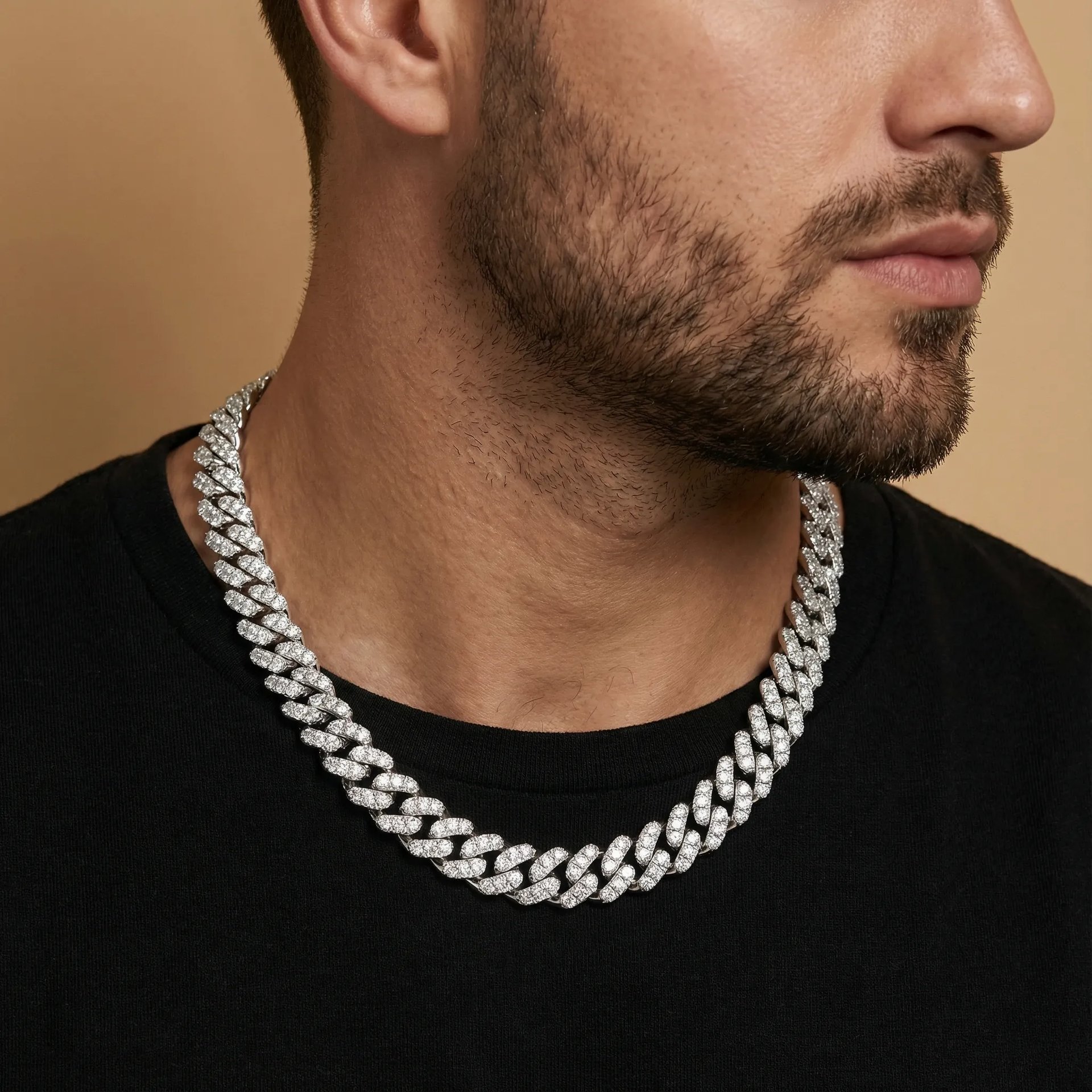 8mm Moissanite Cuban Link Chain Necklace | Iced-Out Prong-Set | 925 Sterling Silver - alternate view