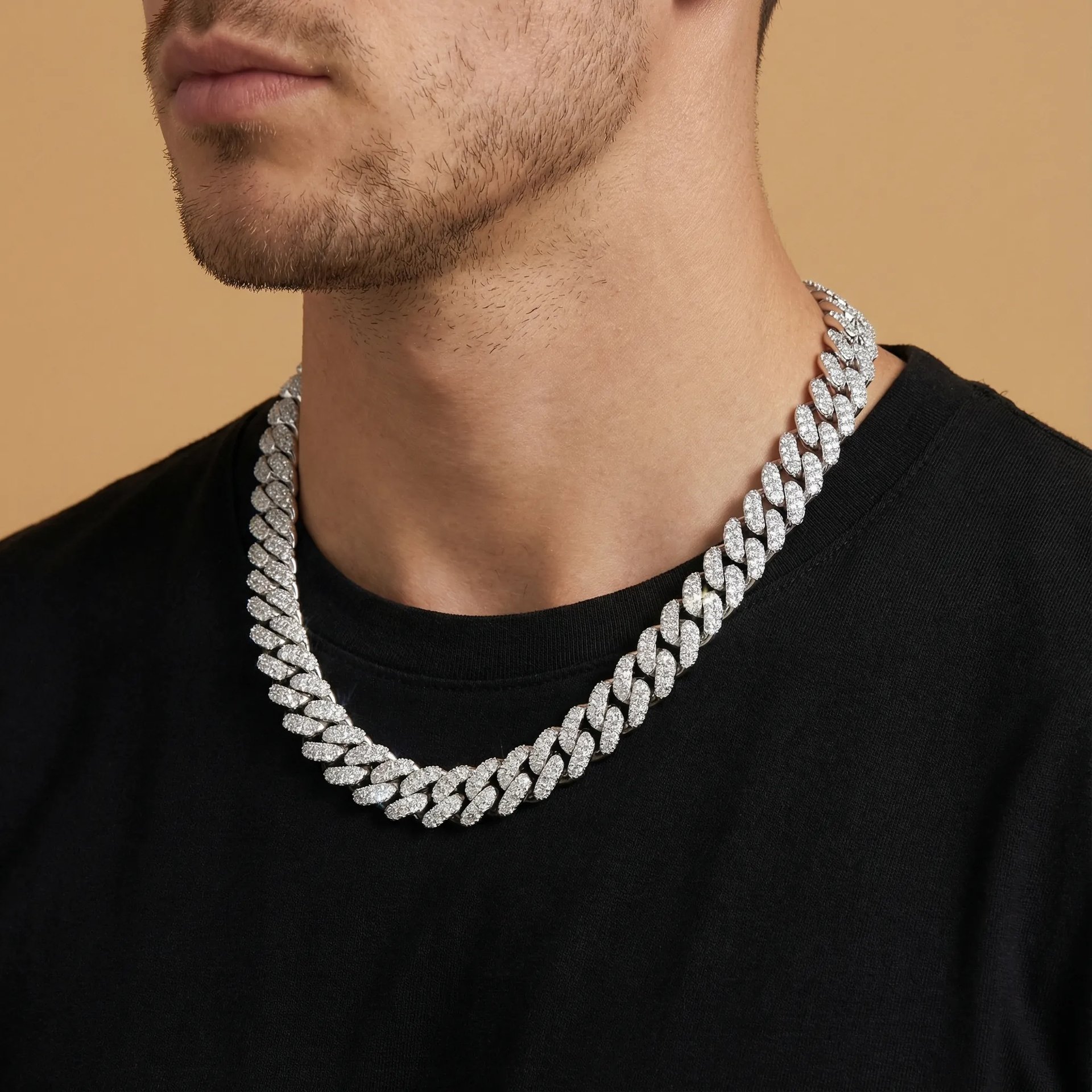 8mm Moissanite Cuban Link Chain Necklace | Iced-Out Prong-Set | 925 Sterling Silver - Image 3
