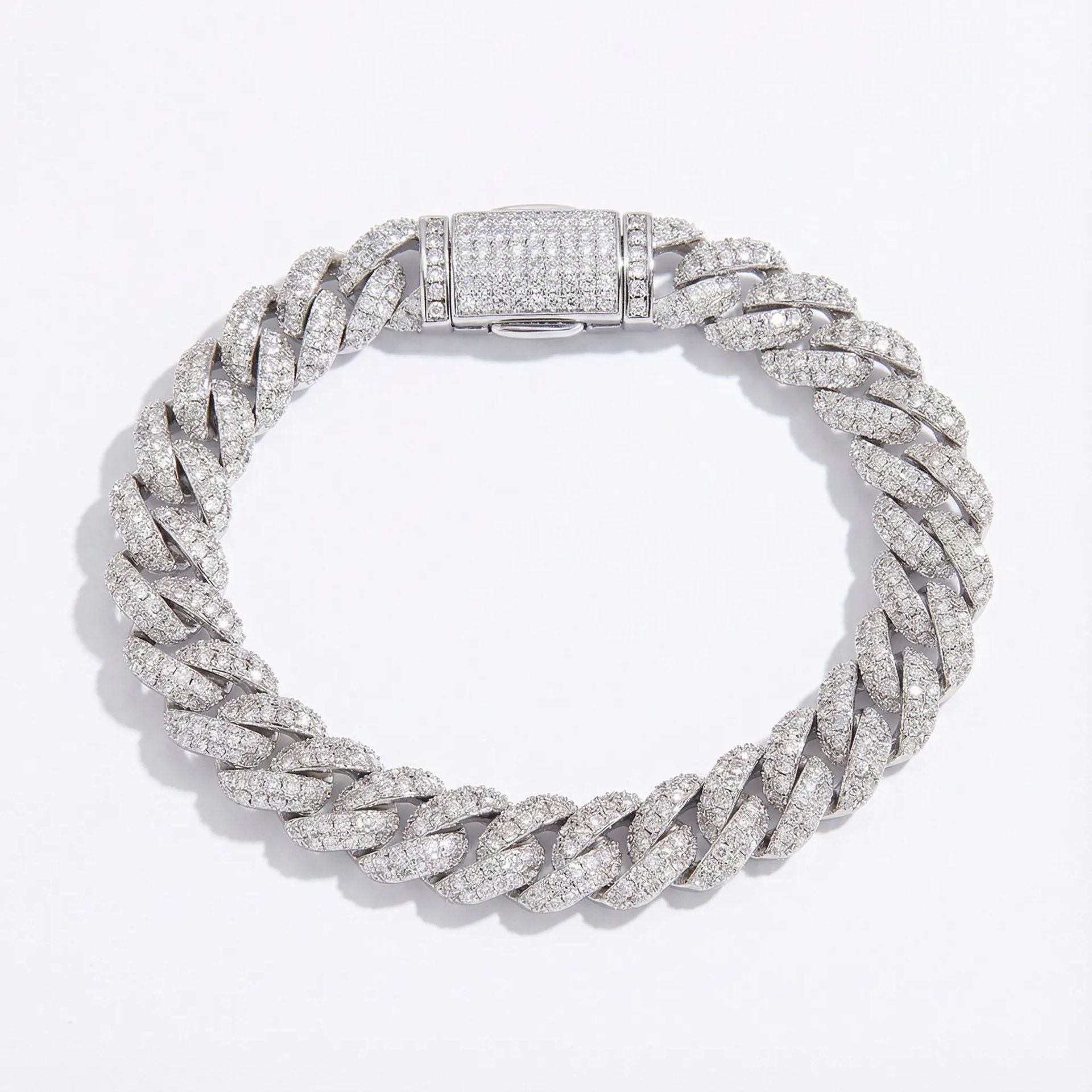 10mm Moissanite Cuban Link Bracelet | Iced-Out 925 Sterling Silver | Pavé Box Clasp