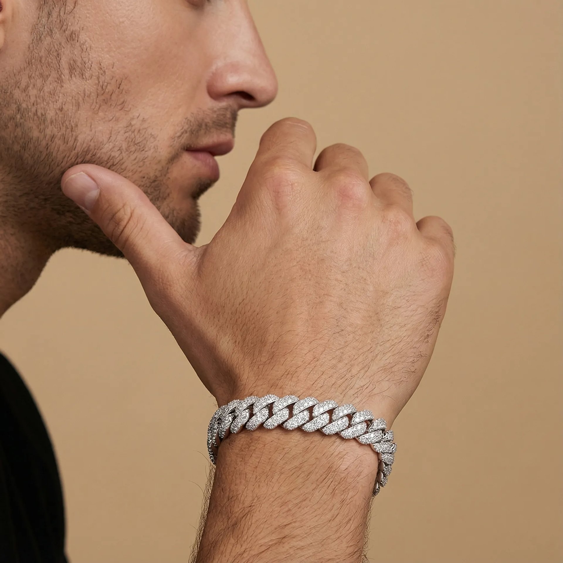 10mm Moissanite Cuban Link Bracelet | Iced-Out 925 Sterling Silver | Pavé Box Clasp - alternate view