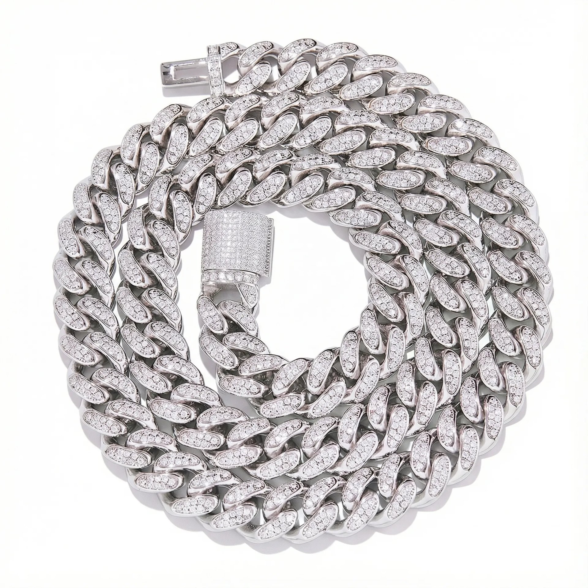 12mm Moissanite Cuban Link Chain Necklace | Iced-Out 925 Sterling Silver | Rhodium Plated