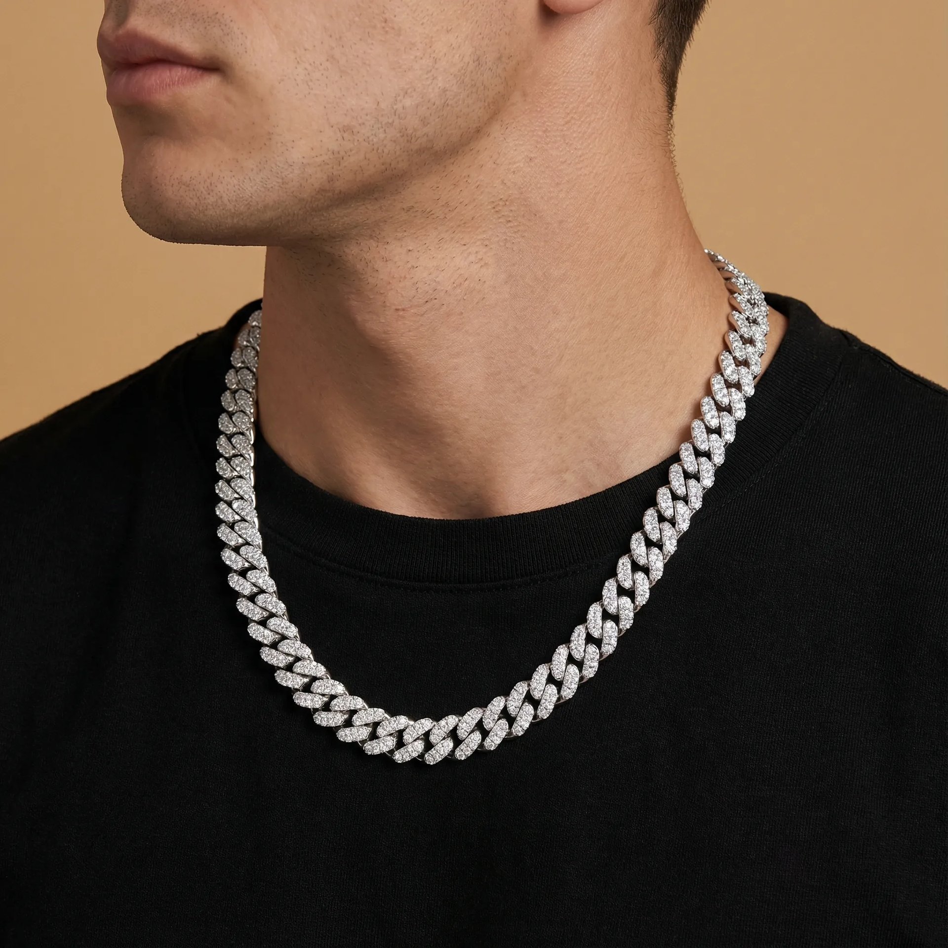 12mm Moissanite Cuban Link Chain Necklace | Iced-Out 925 Sterling Silver | Rhodium Plated - alternate view