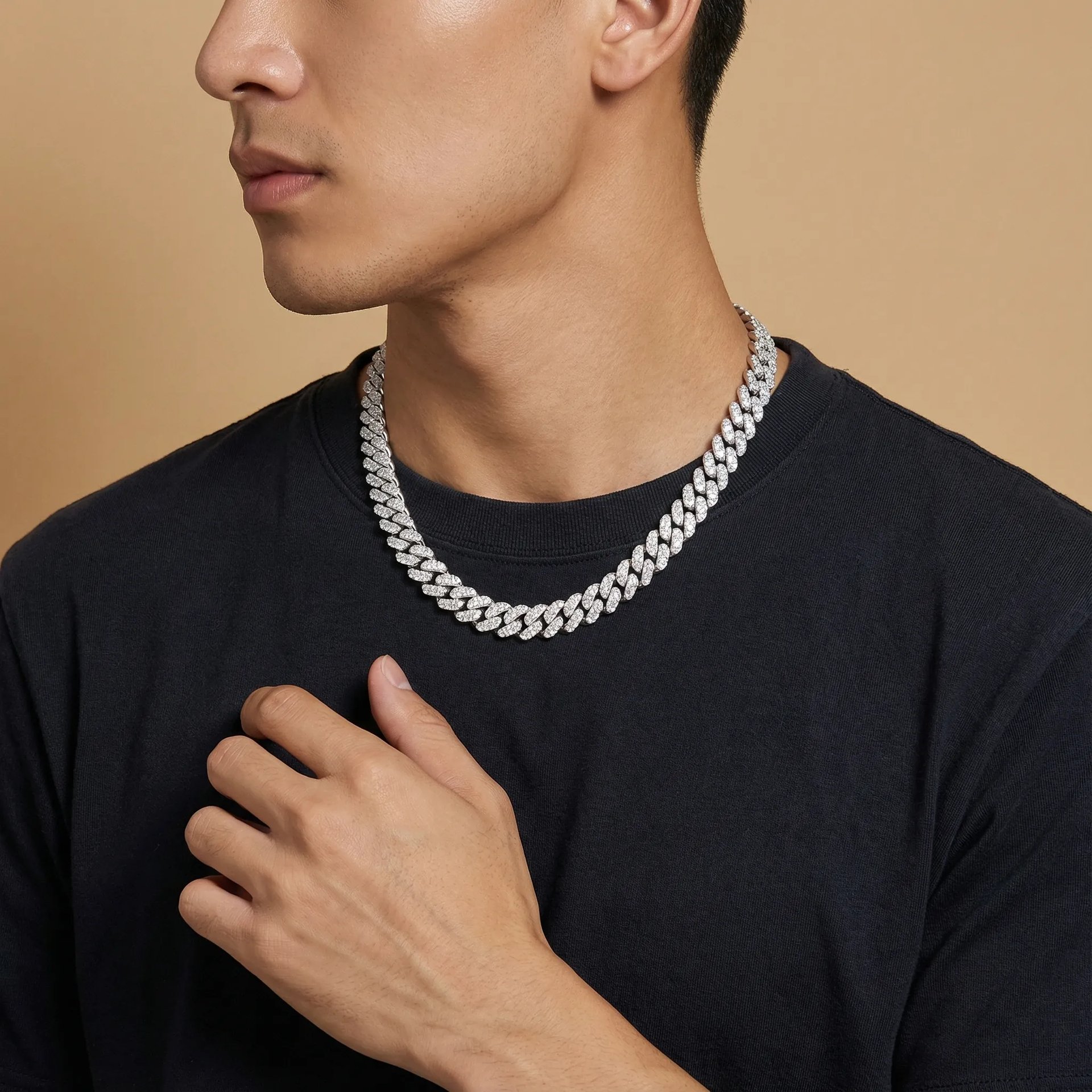 12mm Moissanite Cuban Link Chain Necklace | Iced-Out 925 Sterling Silver | Rhodium Plated - Image 3