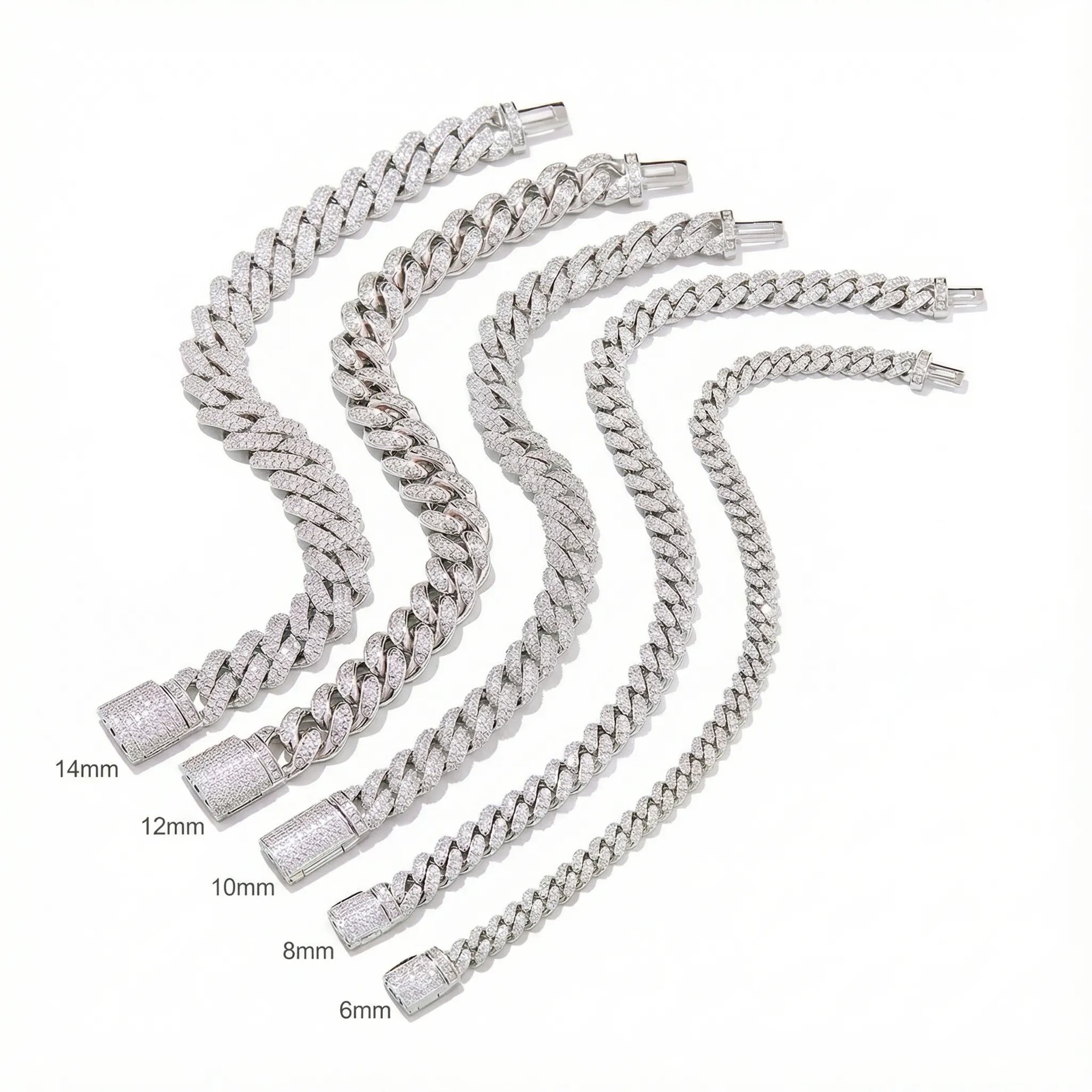 14mm Iced-Out Moissanite Cuban Link Bracelet | Pavé 925 Sterling Silver | Rhodium-Plated - Image 6