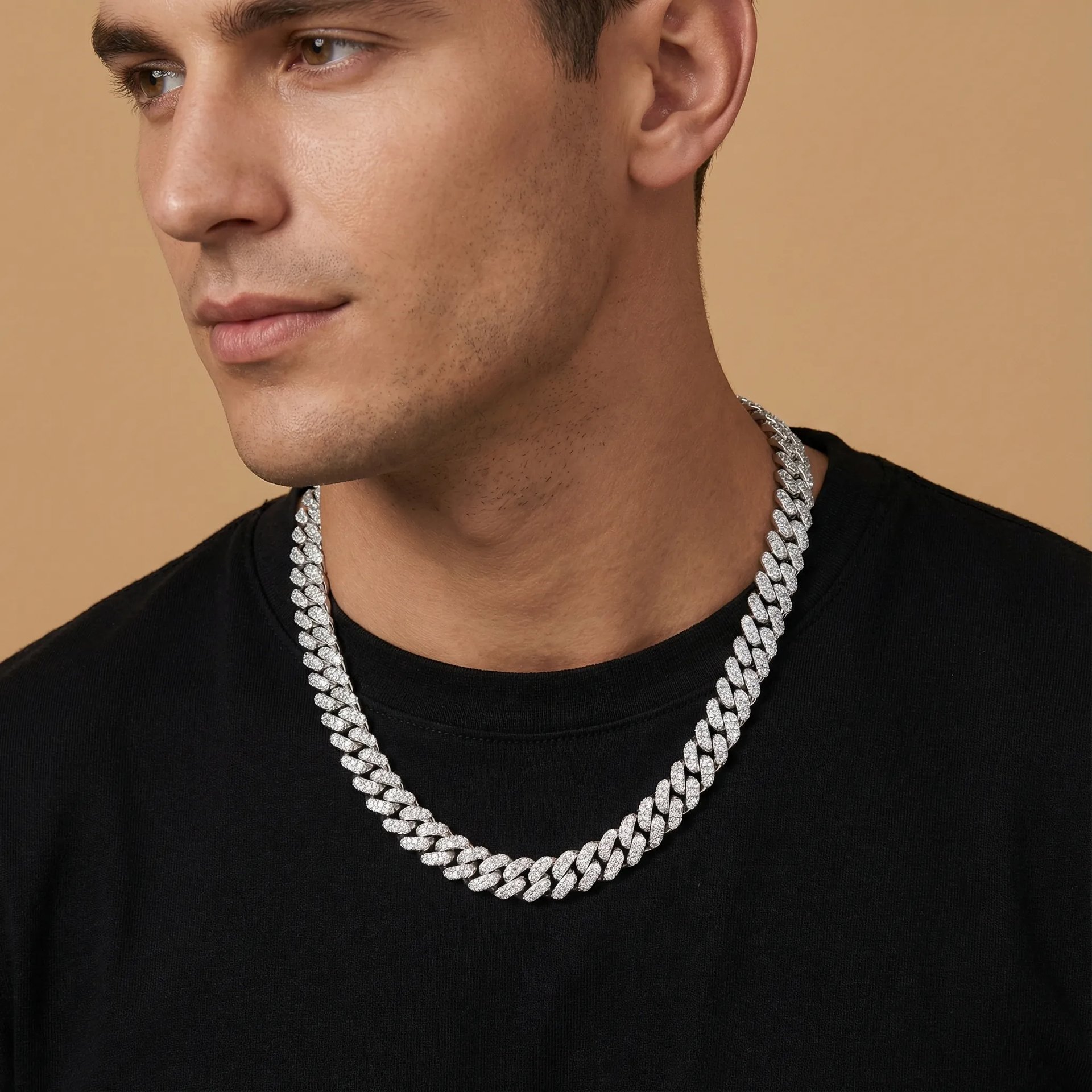 10mm Moissanite Cuban Link Chain Necklace | Iced-Out Miami Cuban | 925 Sterling Silver - alternate view