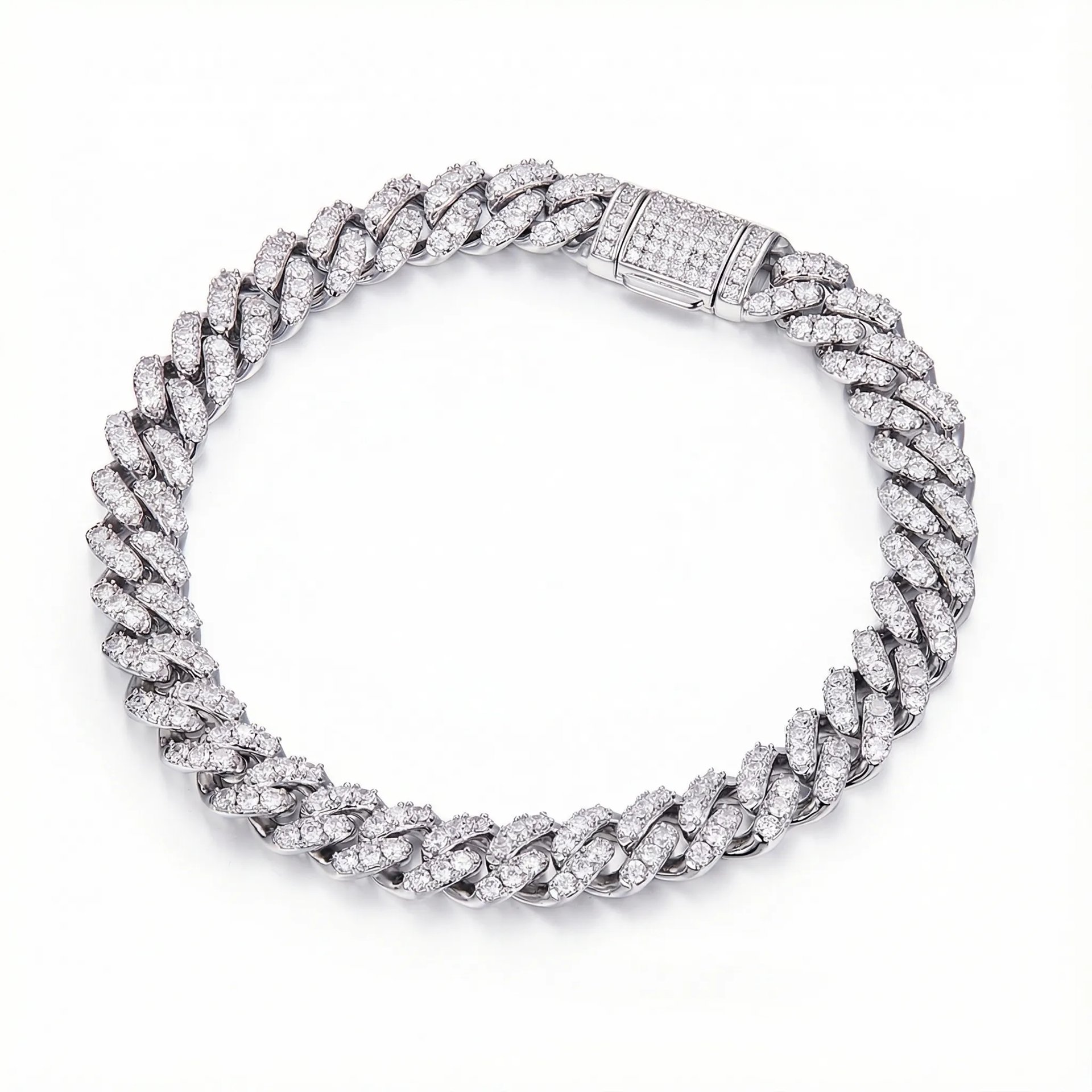 8mm Iced Out Moissanite Cuban Link Bracelet | 925 Sterling Silver Rhodium-Plated