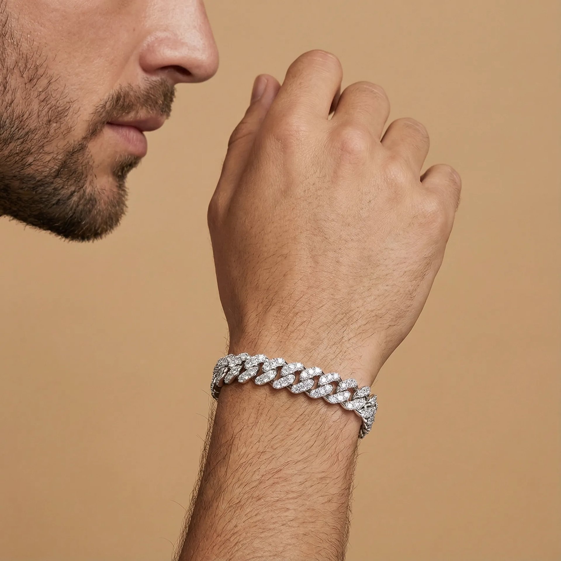 8mm Iced Out Moissanite Cuban Link Bracelet | 925 Sterling Silver Rhodium-Plated - alternate view